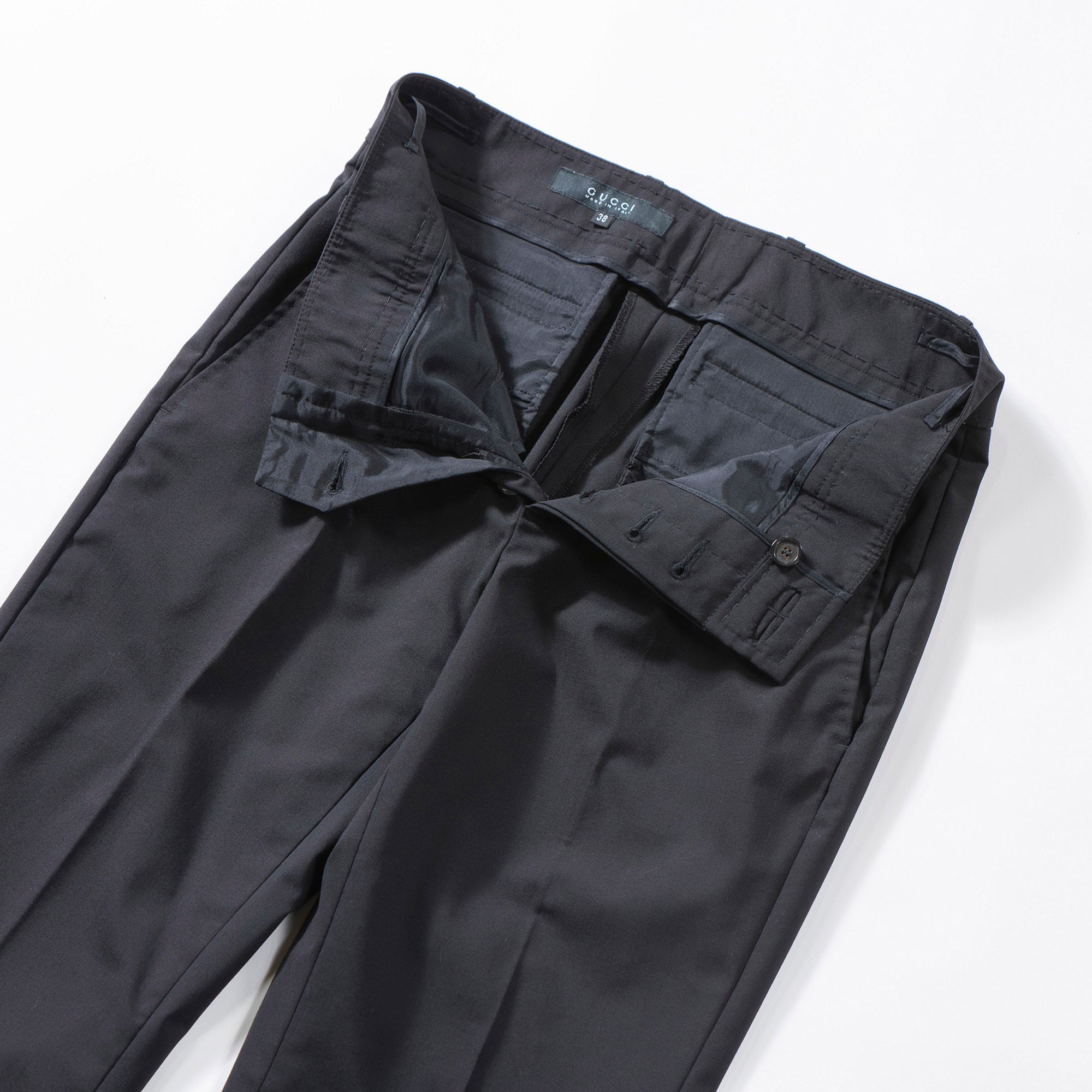 GUCCI Flared slacks, wool blend, center crease, button fly, black, women's bottoms, women's pants, men's bottoms