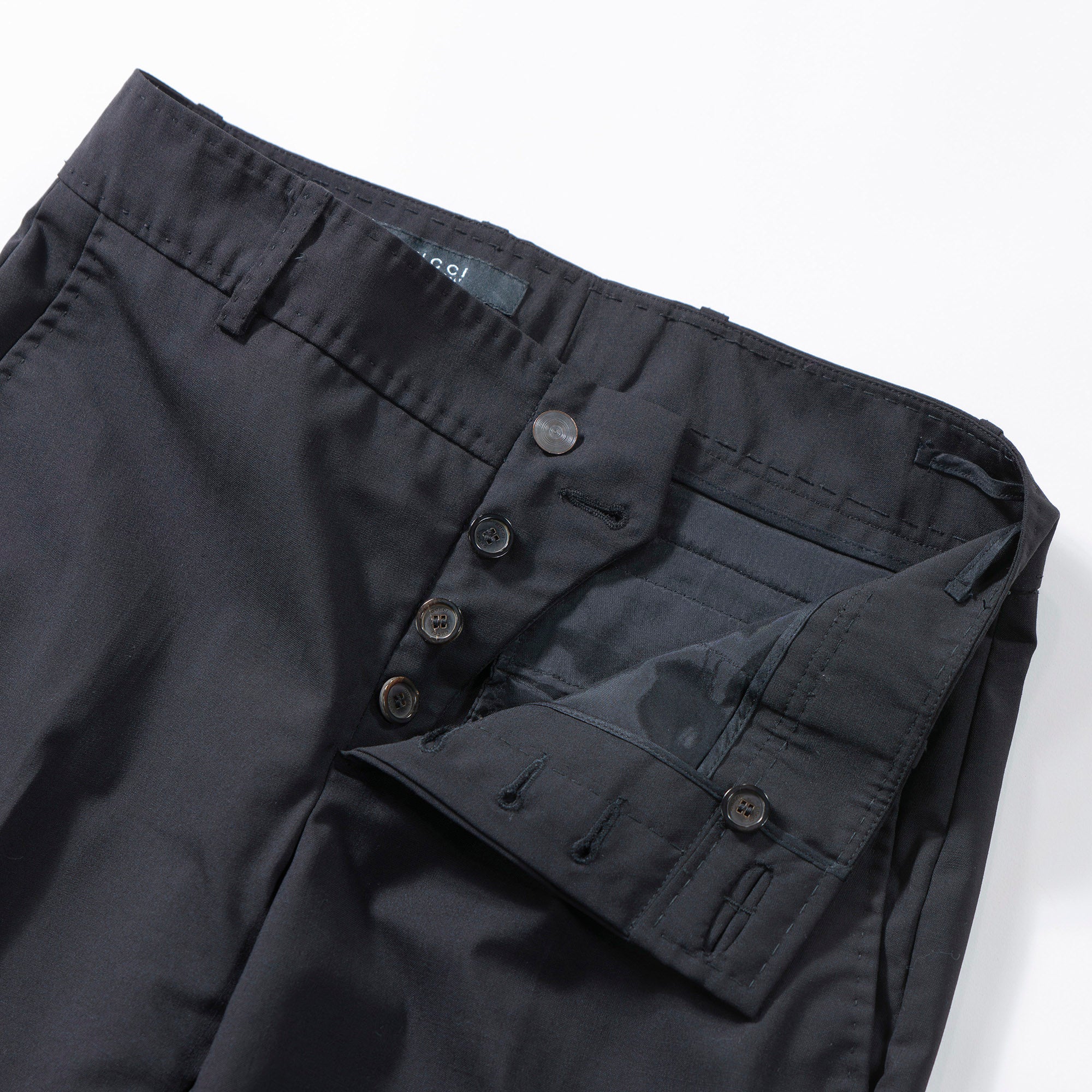 GUCCI Flared slacks, wool blend, center crease, button fly, black, women's bottoms, women's pants, men's bottoms