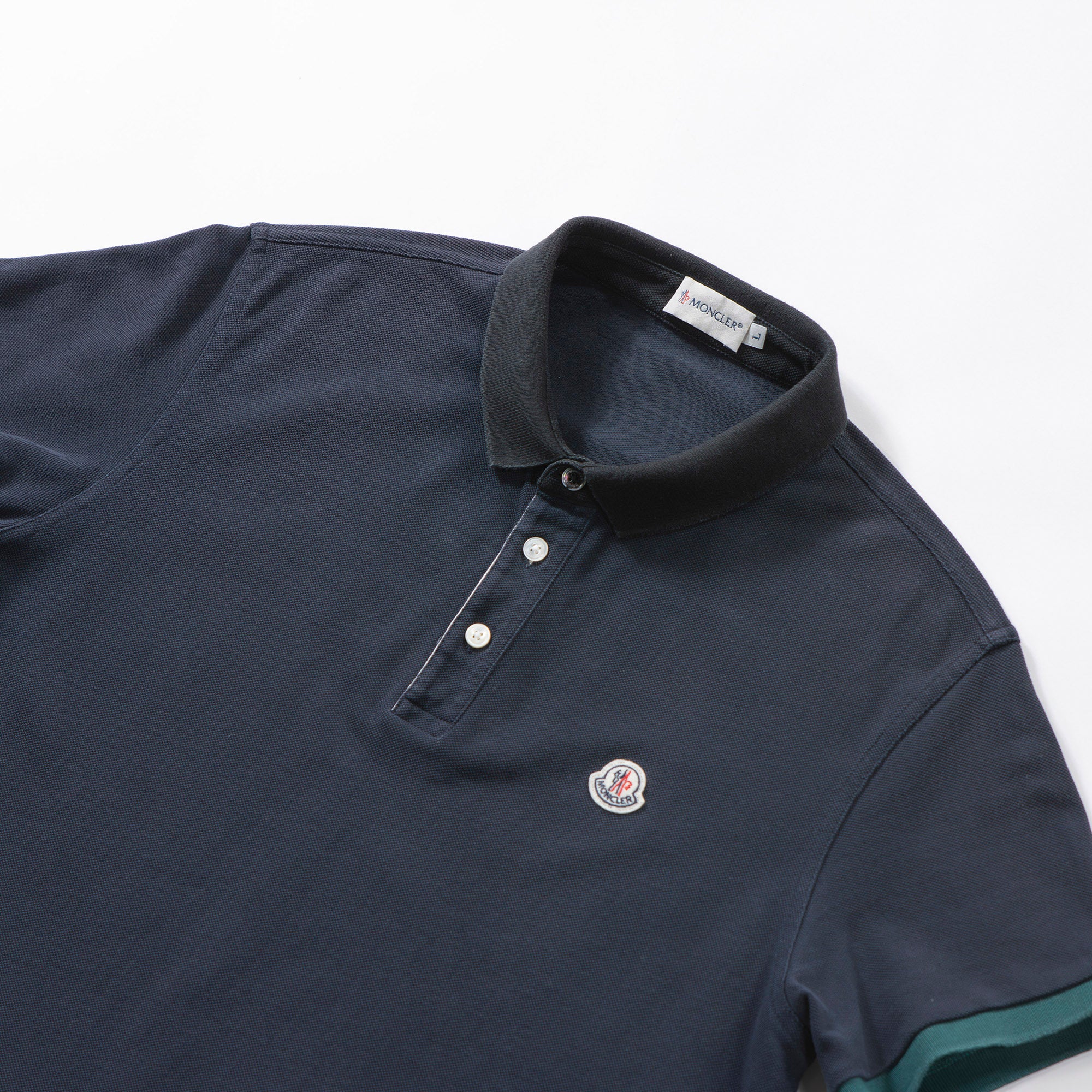 MONCLER Cotton Piqué Polo Shirt, Made in Turkey, Navy, Contrast Color, One Point Patch, Men's Top