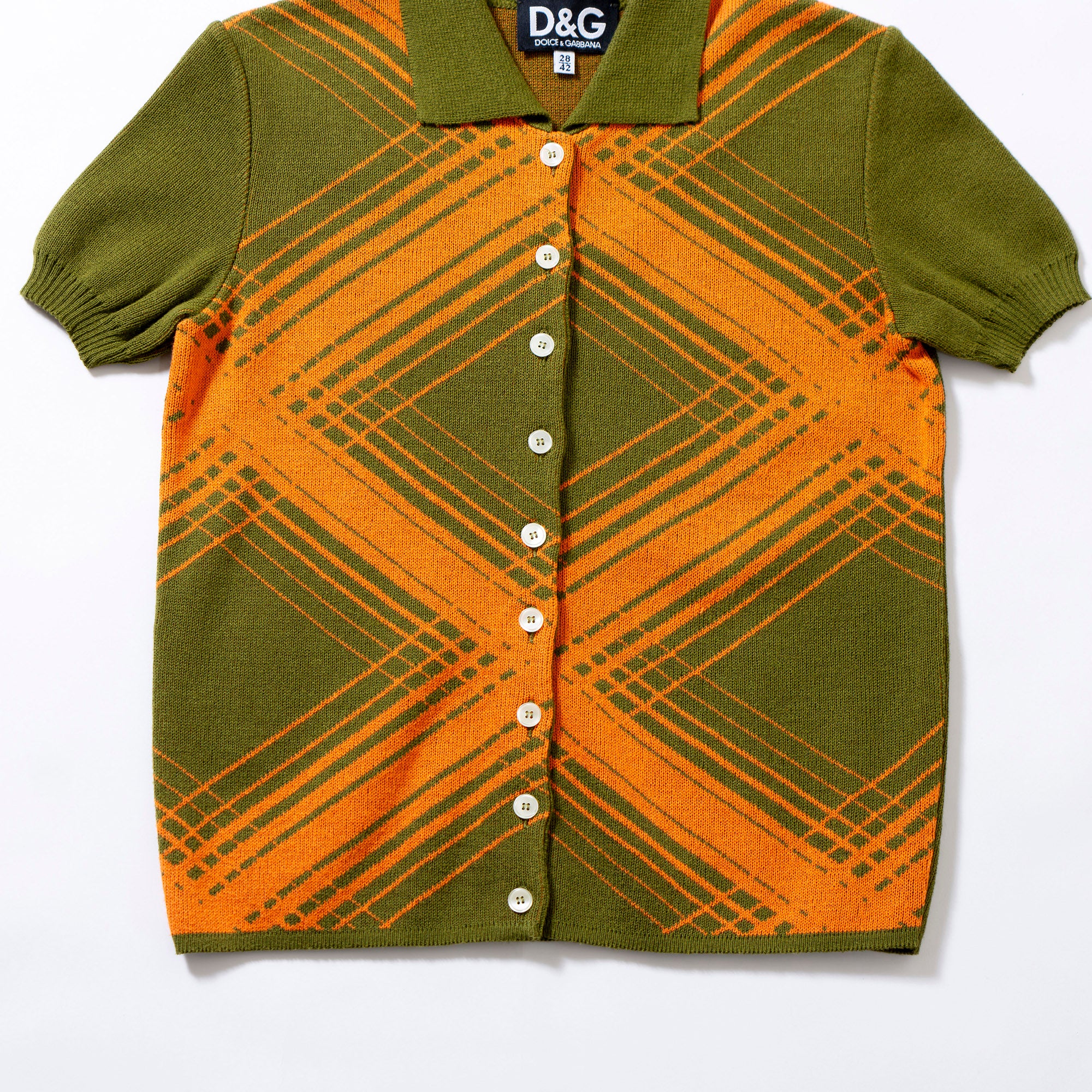 Dolce &amp; Gabbana D&amp;G DOLCE＆GABBANA Short Sleeve Knit Shirt Khaki x Orange Retro T-Shirt Short Sleeve Polo Shirt Women's