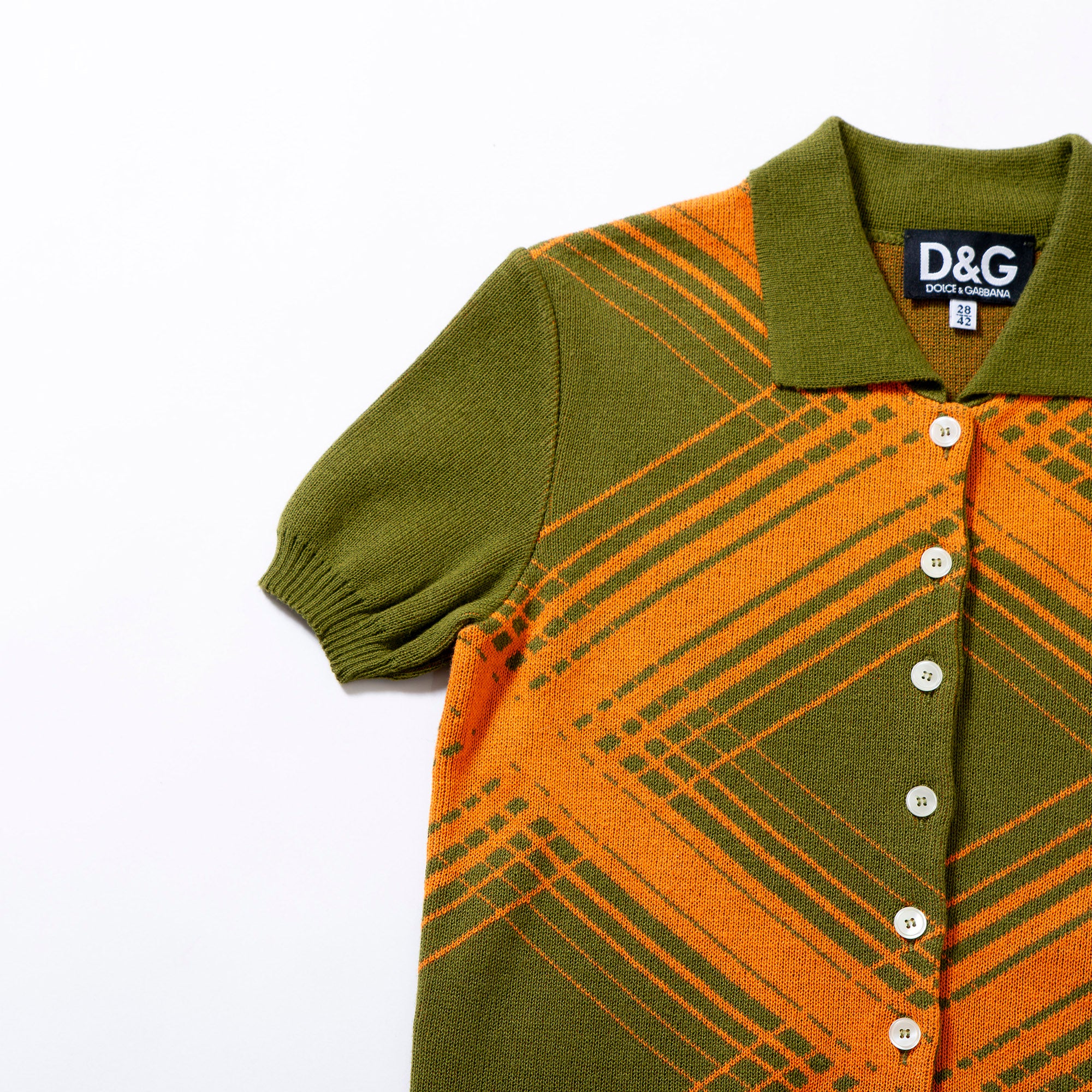 Dolce &amp; Gabbana D&amp;G DOLCE＆GABBANA Short Sleeve Knit Shirt Khaki x Orange Retro T-Shirt Short Sleeve Polo Shirt Women's