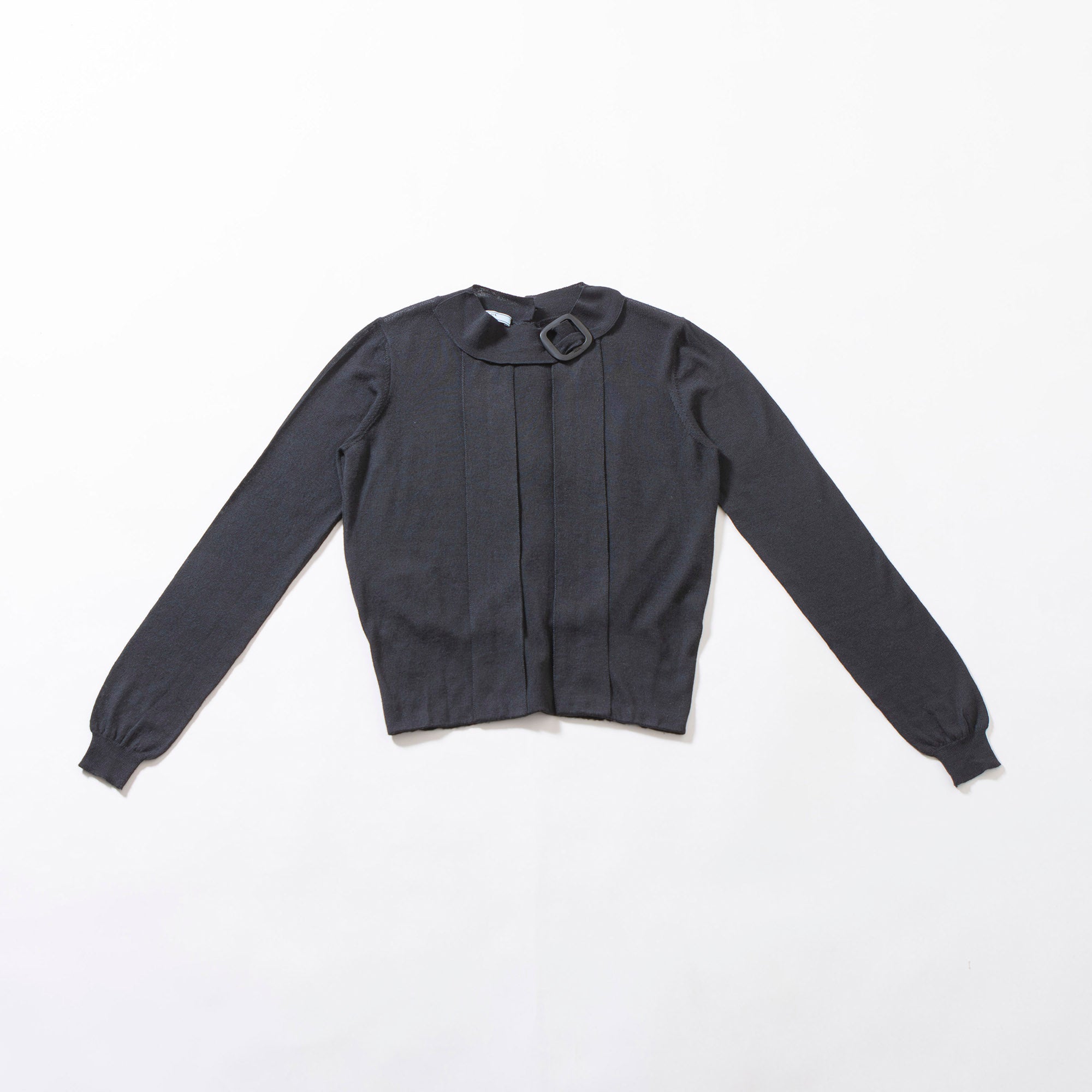 プラダ PRADA ニット バックボタンデザイン ブラック ウール シルク デザインニット プリーツデザイン レディーストップス セーター