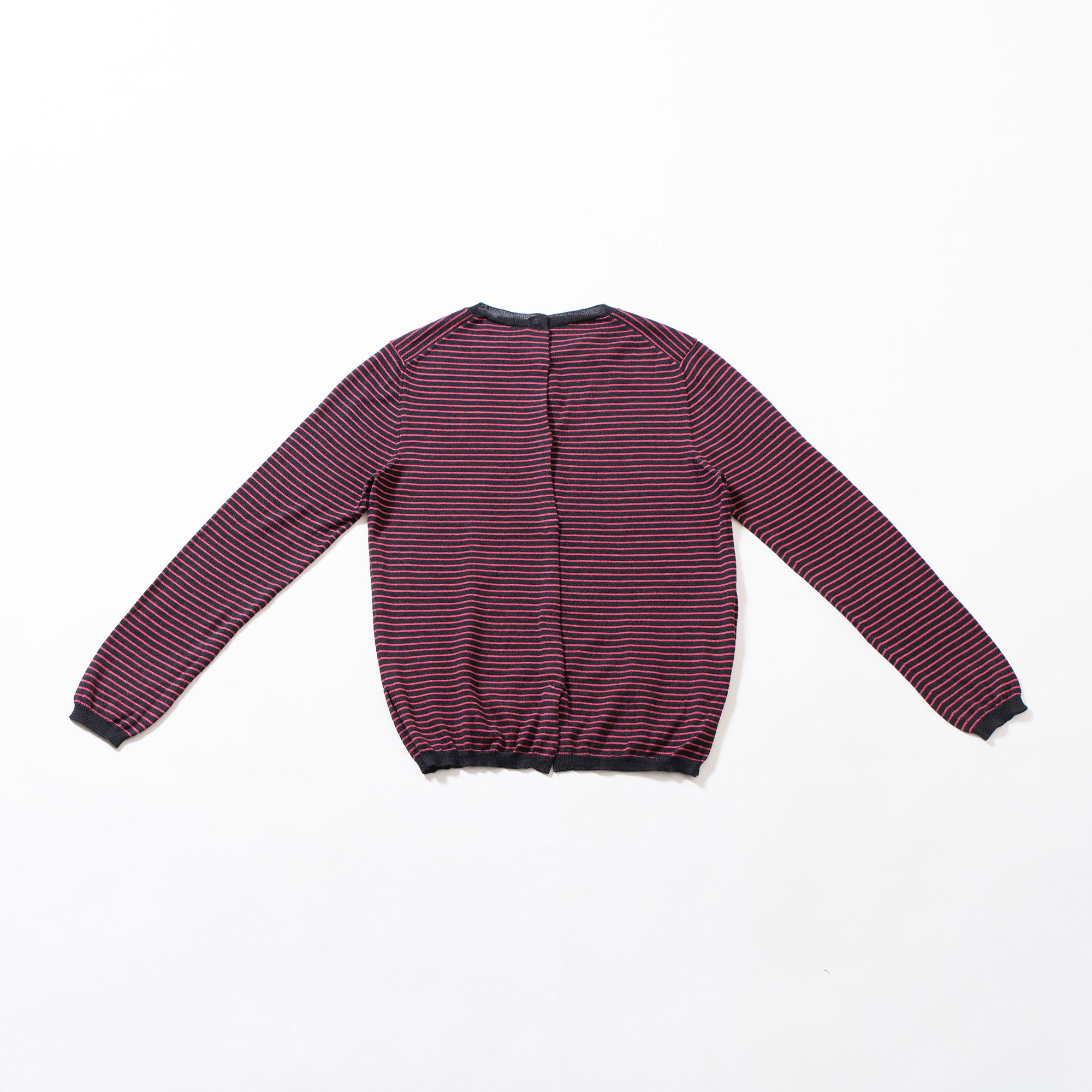 プラダ PRADA クルーネックニット マルチボーダー ブラック×レッド ウール シルク バックボダンデザイン レディーストップス セーター