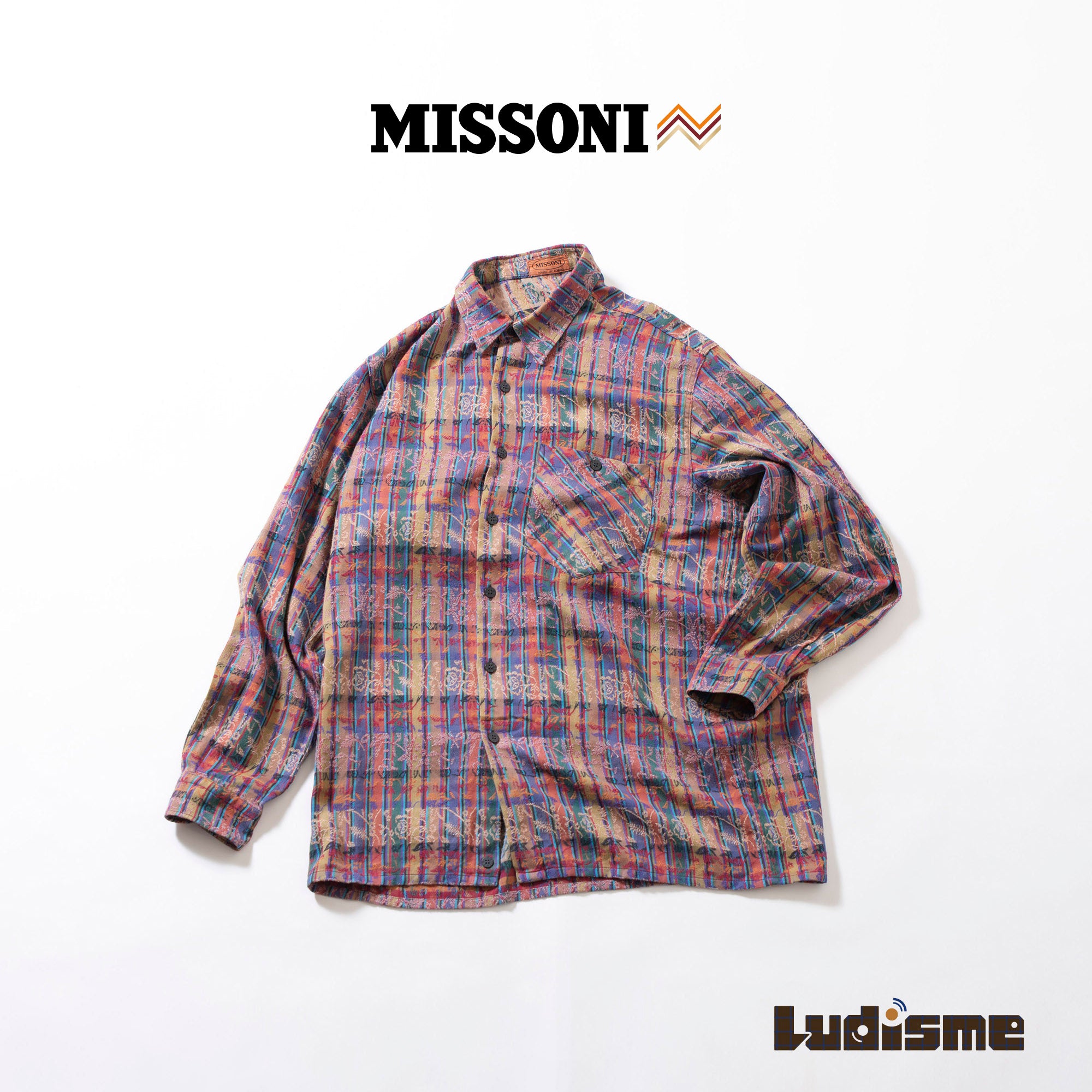 ミッソーニ MISSONI 総柄 コットンシャツ チェックシャツ 柄シャツ 刺繍柄 ジャカード織 ボックスシルエット 長袖シャツ ロングスリーブ