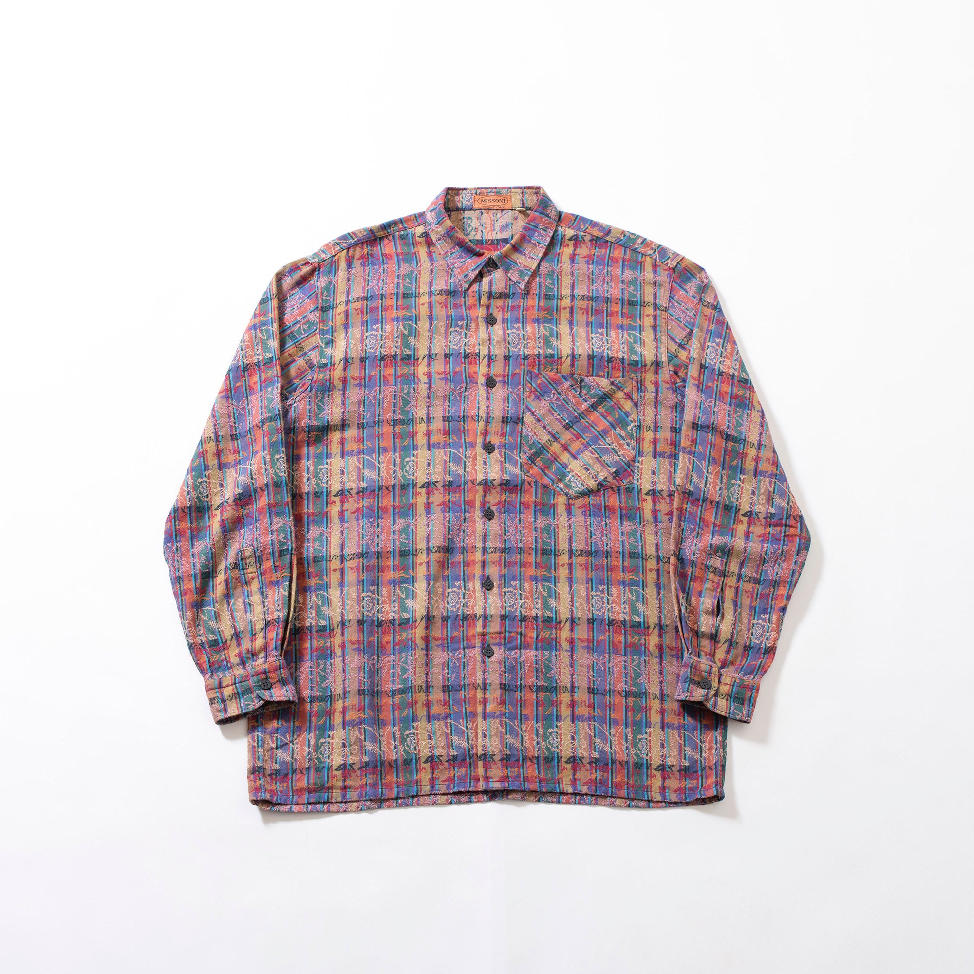 ミッソーニ MISSONI 総柄 コットンシャツ チェックシャツ 柄シャツ 刺繍柄 ジャカード織 ボックスシルエット 長袖シャツ ロングスリーブ
