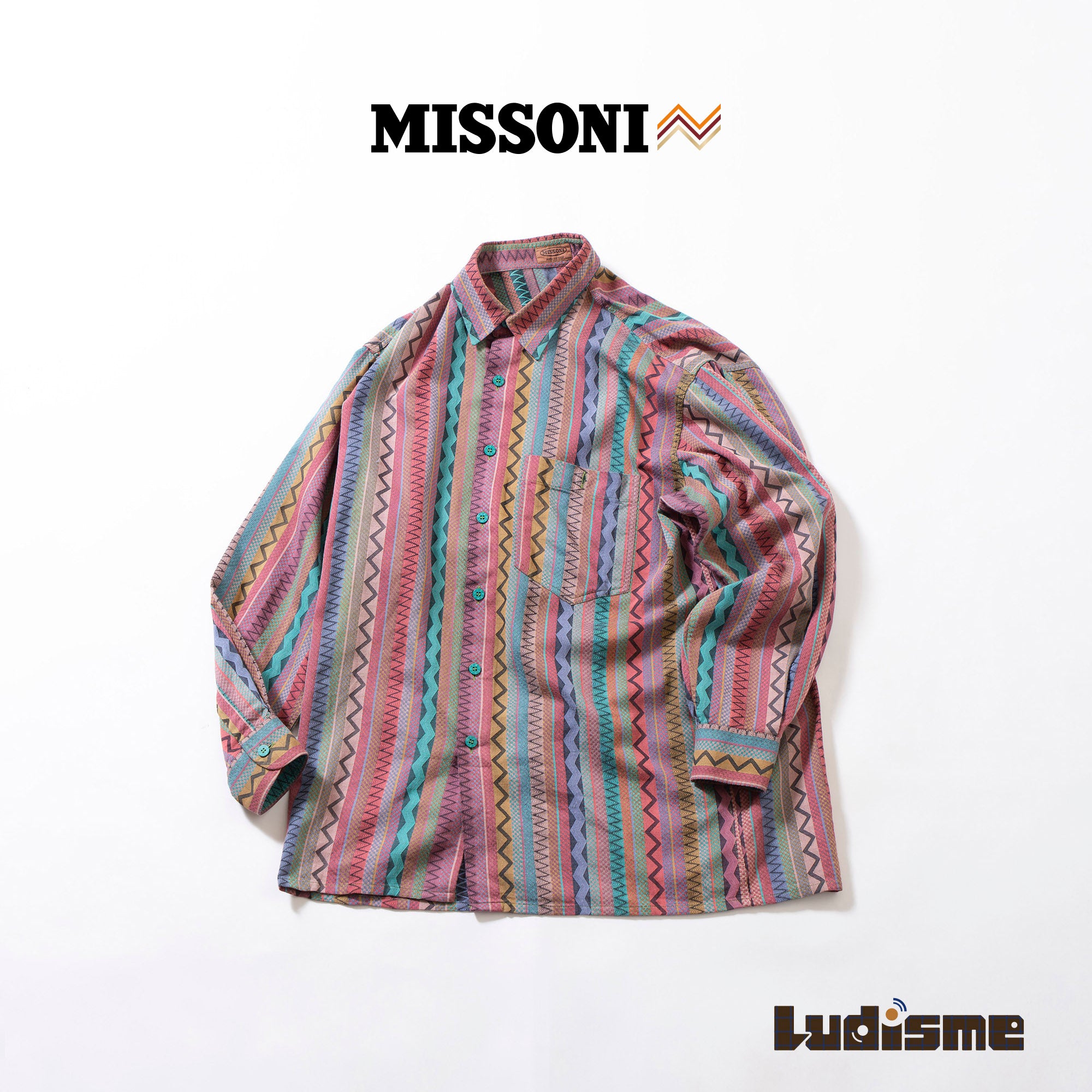 ミッソーニ MISSONI 総柄 コットンシャツ マルチストライプ 幾何学柄 柄シャツ 長袖シャツ ロングスリーブ ボックスシルエット イタリア製