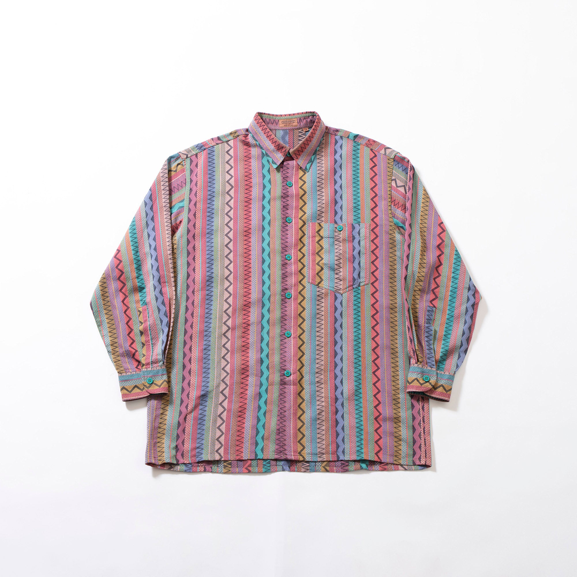 ミッソーニ MISSONI 総柄 コットンシャツ マルチストライプ 幾何学柄 柄シャツ 長袖シャツ ロングスリーブ ボックスシルエット イタリア製