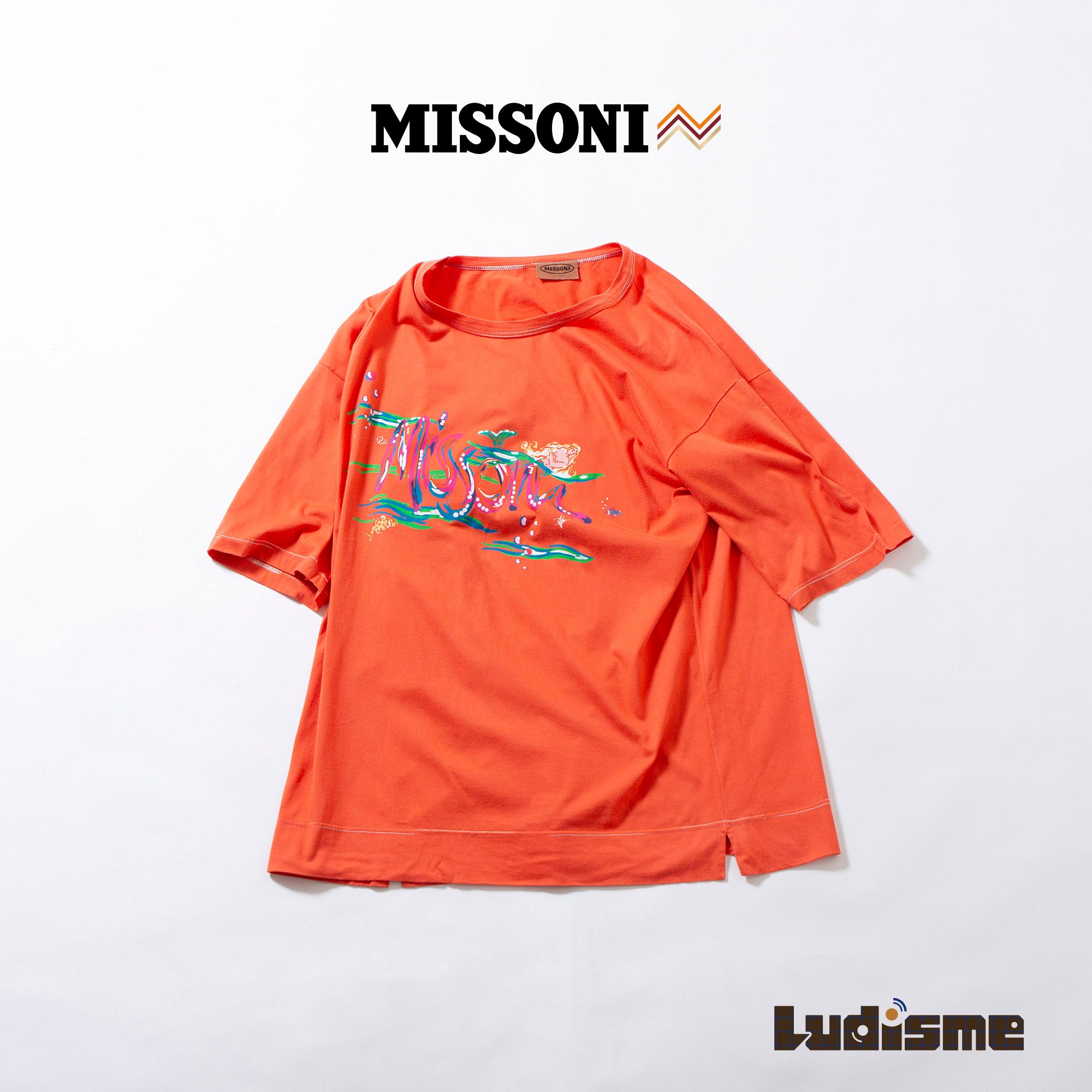 ミッソーニ MISSONI グラフィックプリント Tシャツ ブラッドオレンジ 半袖Tシャツ ショートスリーブ イタリア製 オーバーサイズ メンズ