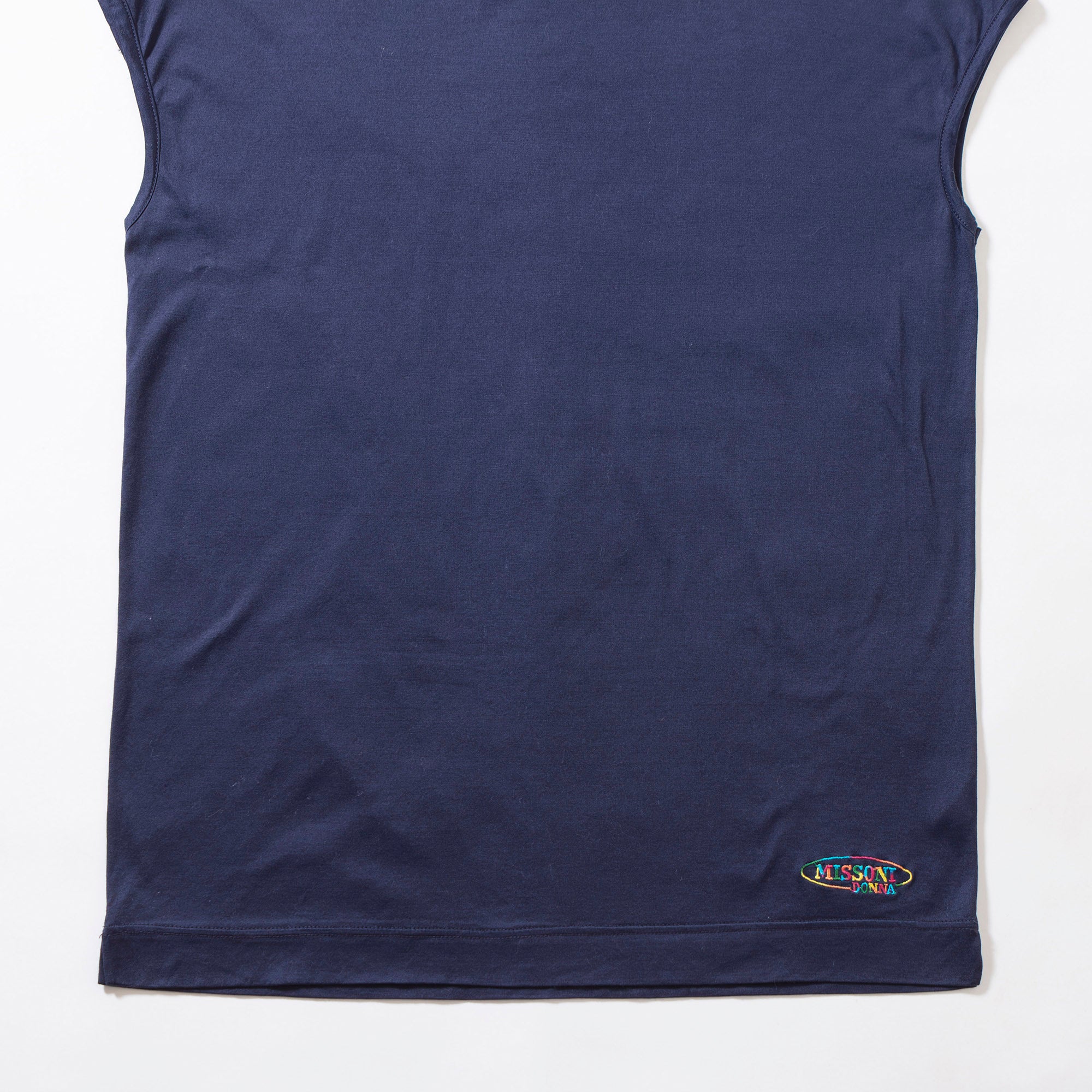 ミッソーニ MISSONI DONNA ノースリーブカットソー ネイビー タンクトップ Tシャツ 刺繍ロゴ イタリア製 レディースファッショントップス