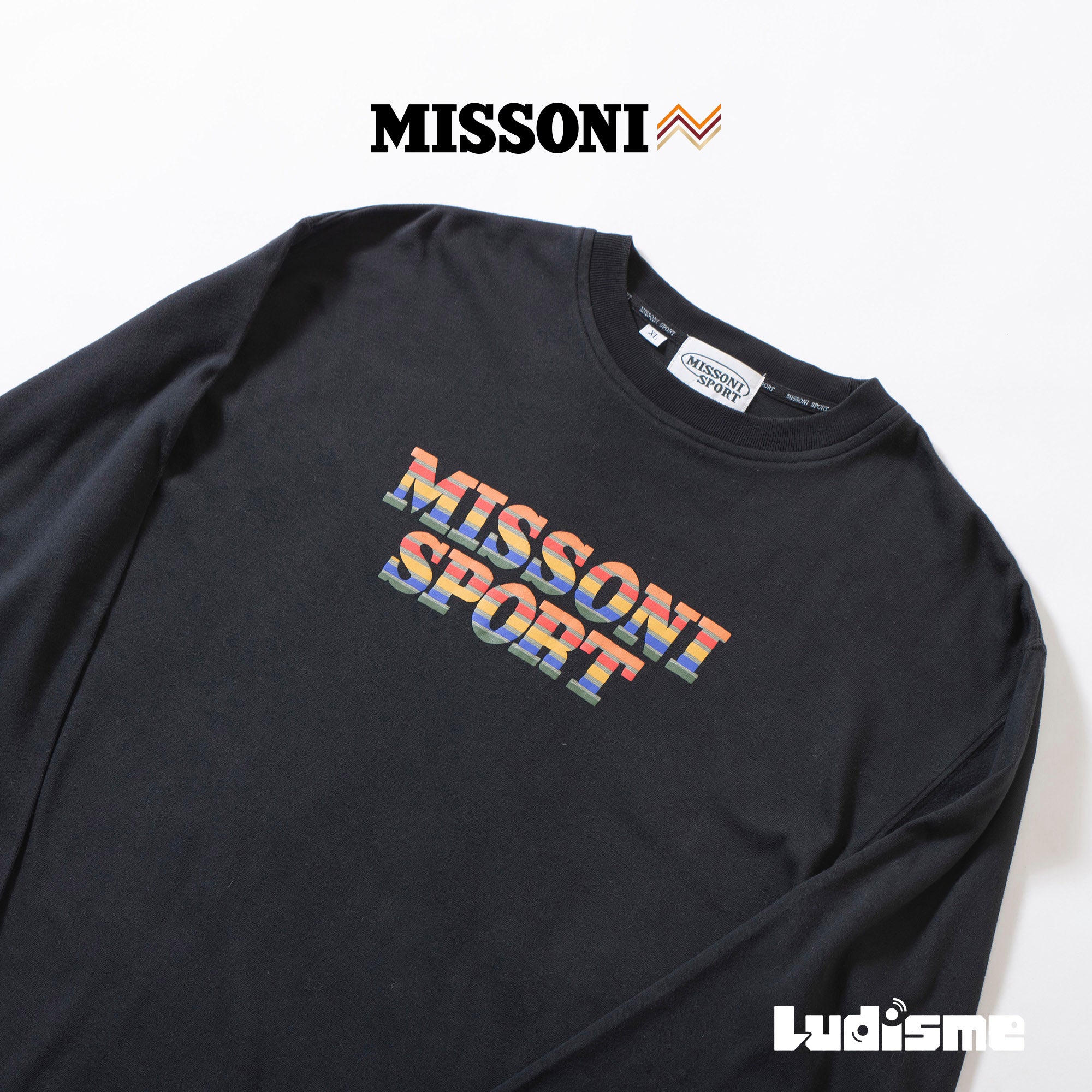 ミッソーニ MISSONI SPORT ロゴプリント 長袖Tシャツ ブラック ロングスリーブ グラフィックロゴ スウェットT メンズファッション トップス