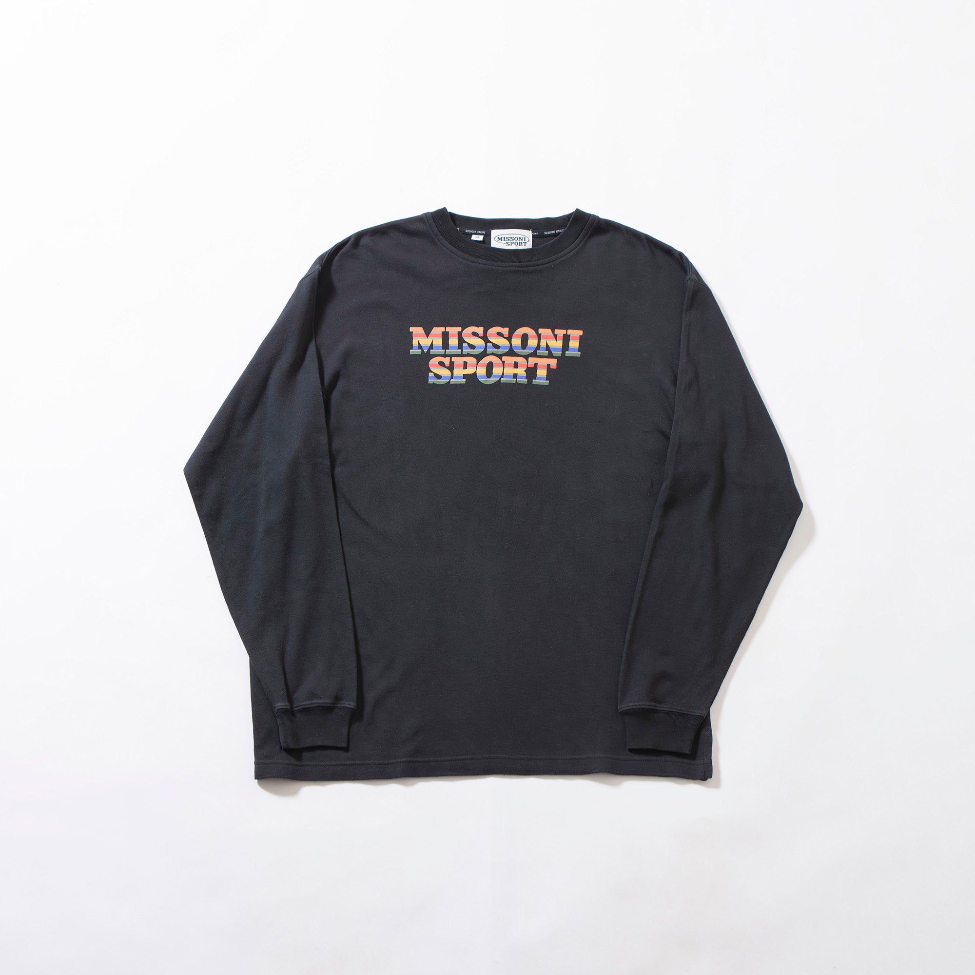 ミッソーニ MISSONI SPORT ロゴプリント 長袖Tシャツ ブラック ロングスリーブ グラフィックロゴ スウェットT メンズファッション トップス