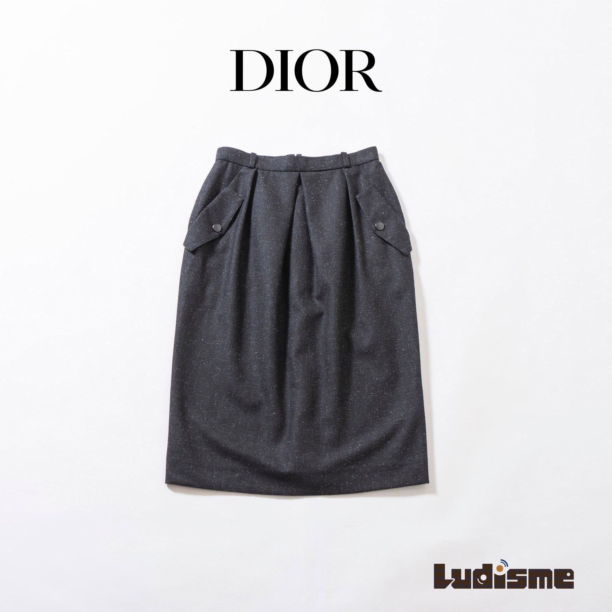 ディオール Christian Dior PRT--PORTER ウールスカート グレー タイトスカート コクーンスカート ミディ丈 レディースボトムス