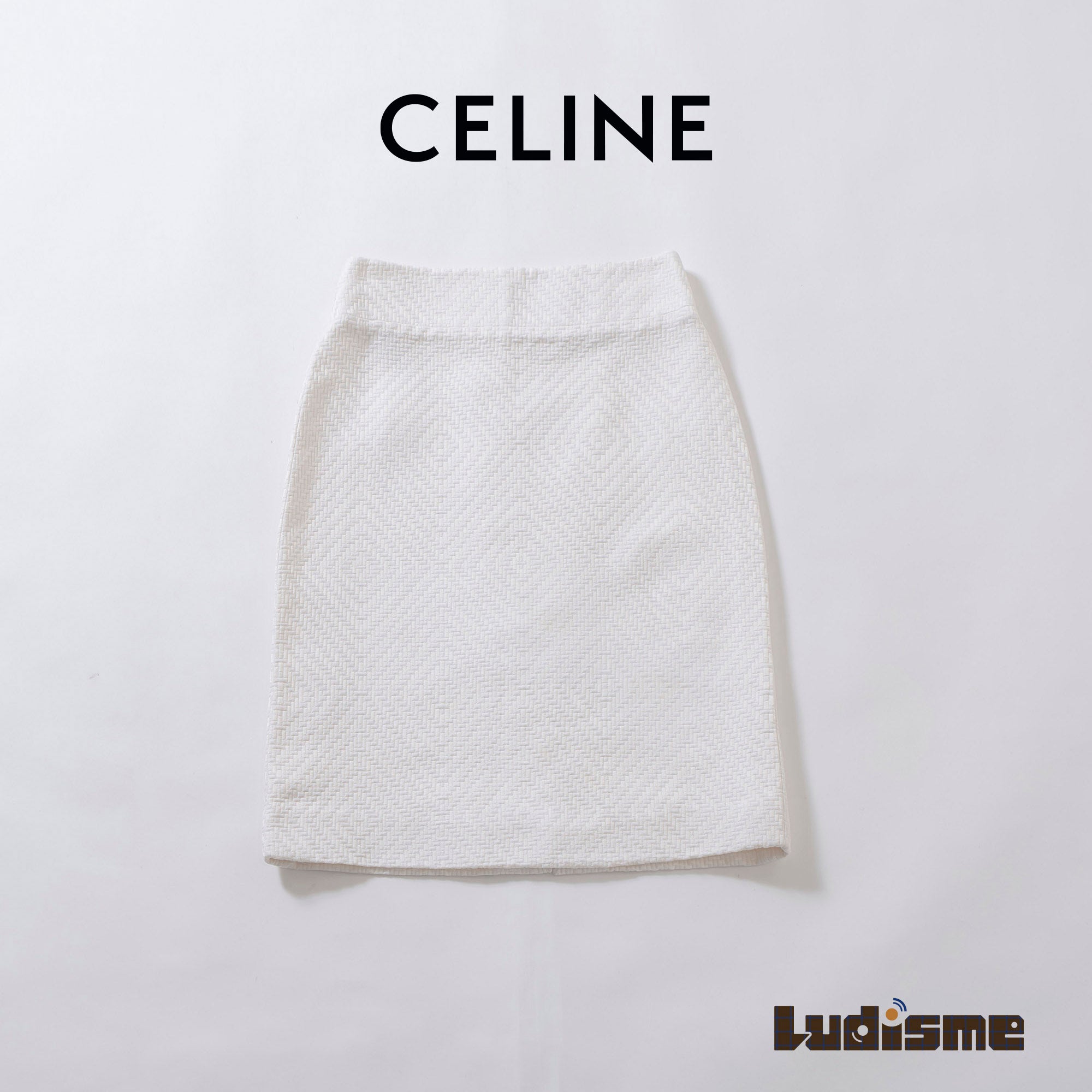 セリーヌ CELINE スクエア ミニスカート ホワイト ジャカード織 立体生地 フランス製 台形スカート タイトスカート レディースボトムス