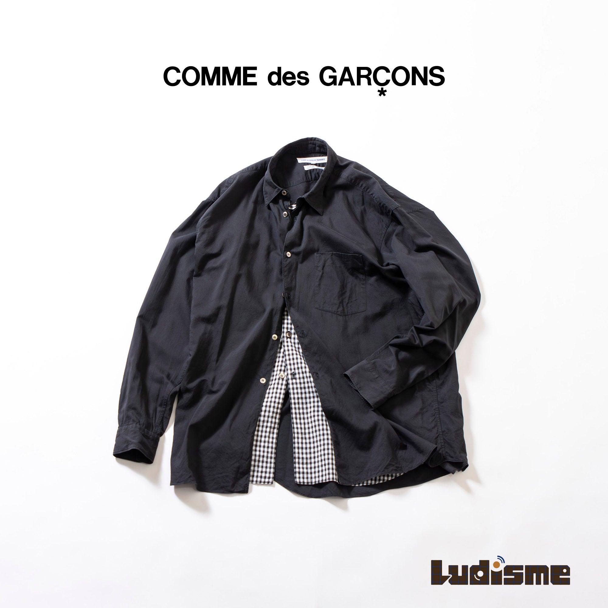 コムデギャルソン COMME des GARONS SHIRT ドッキングデザイン ロングスリーブシャツ ブラック ギンガムチェック フランス製 川久保玲