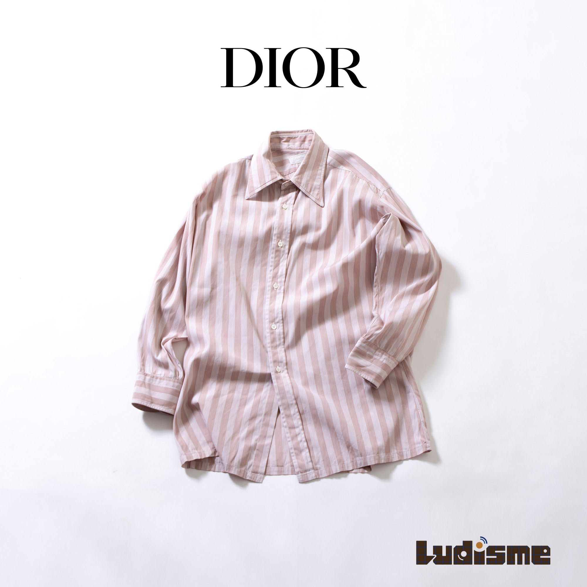 クリスチャンディオール Christian Dior MONSIEUR ロングスリーブストライプシャツ ピンクベージュ コットン 90s クラシック ドレスシャツ