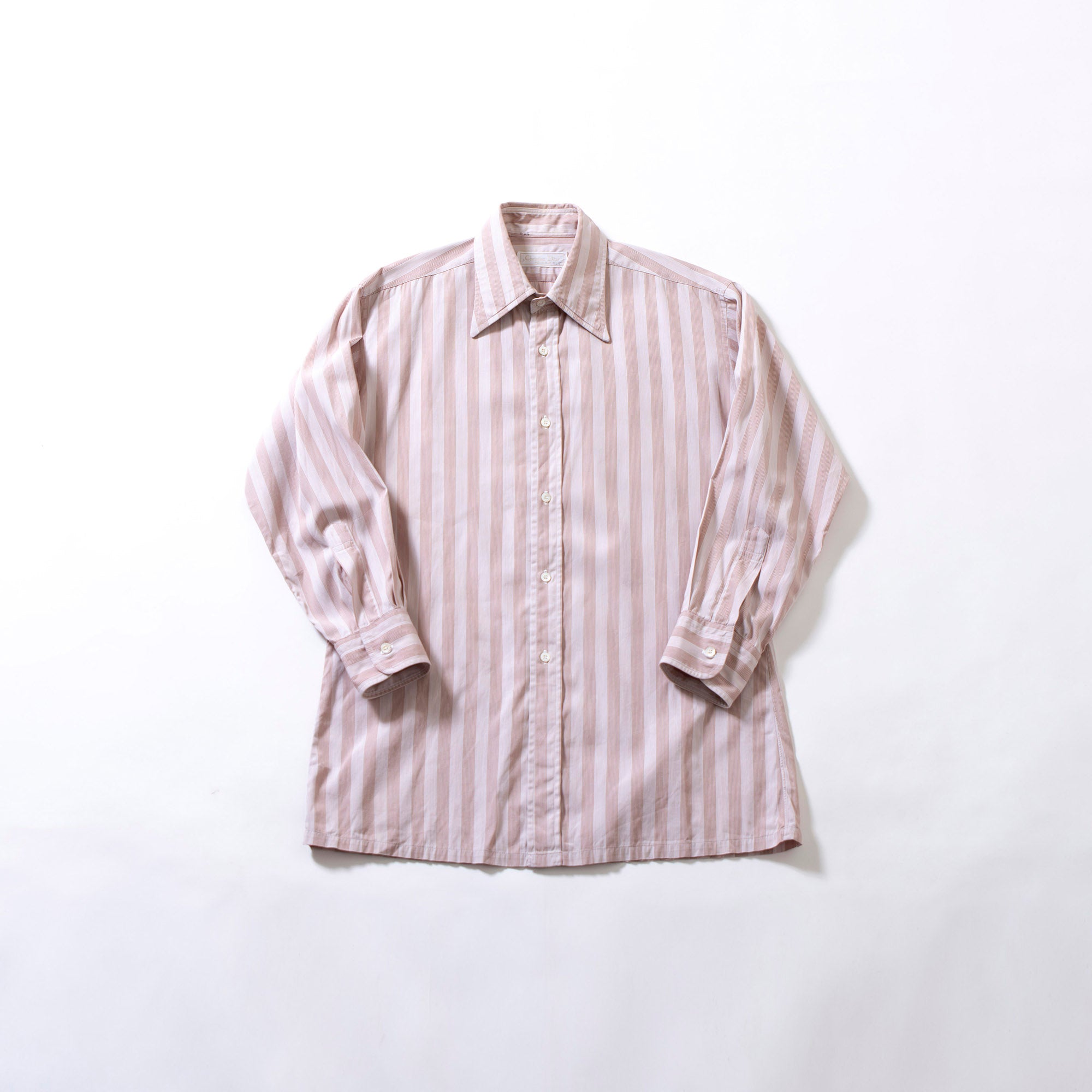 クリスチャンディオール Christian Dior MONSIEUR ロングスリーブストライプシャツ ピンクベージュ コットン 90s クラシック ドレスシャツ
