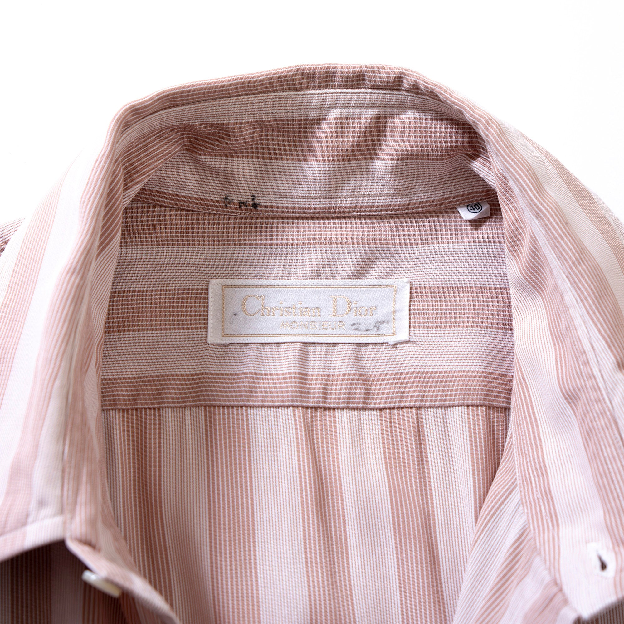クリスチャンディオール Christian Dior MONSIEUR ロングスリーブストライプシャツ ピンクベージュ コットン 90s クラシック ドレスシャツ