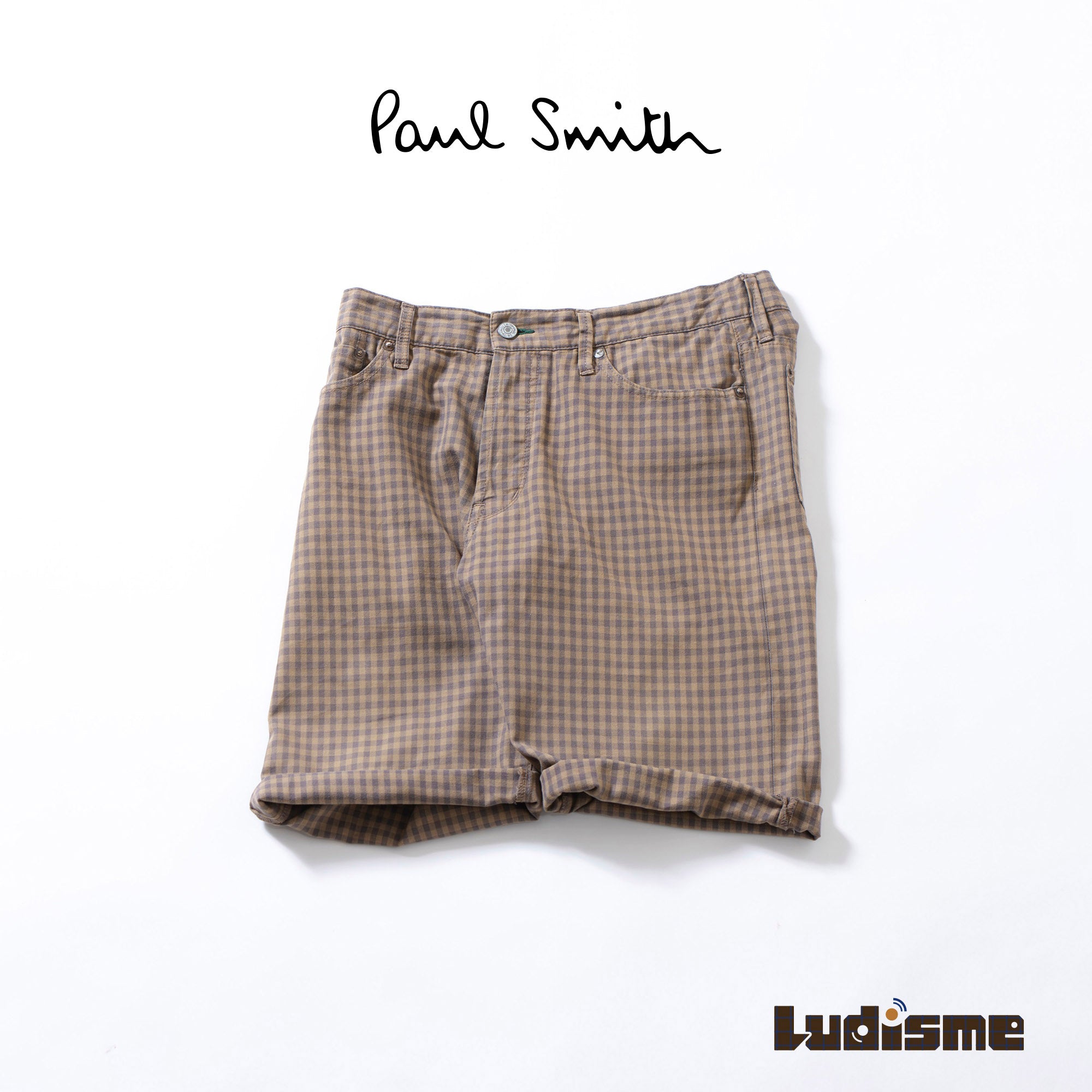 ポールスミス ジーンズ Paul Smith JEANS ギンガムチェック ハーフパンツ カーキ系 ショーツ ボタンフライ 5ポケット コットン カジュアル