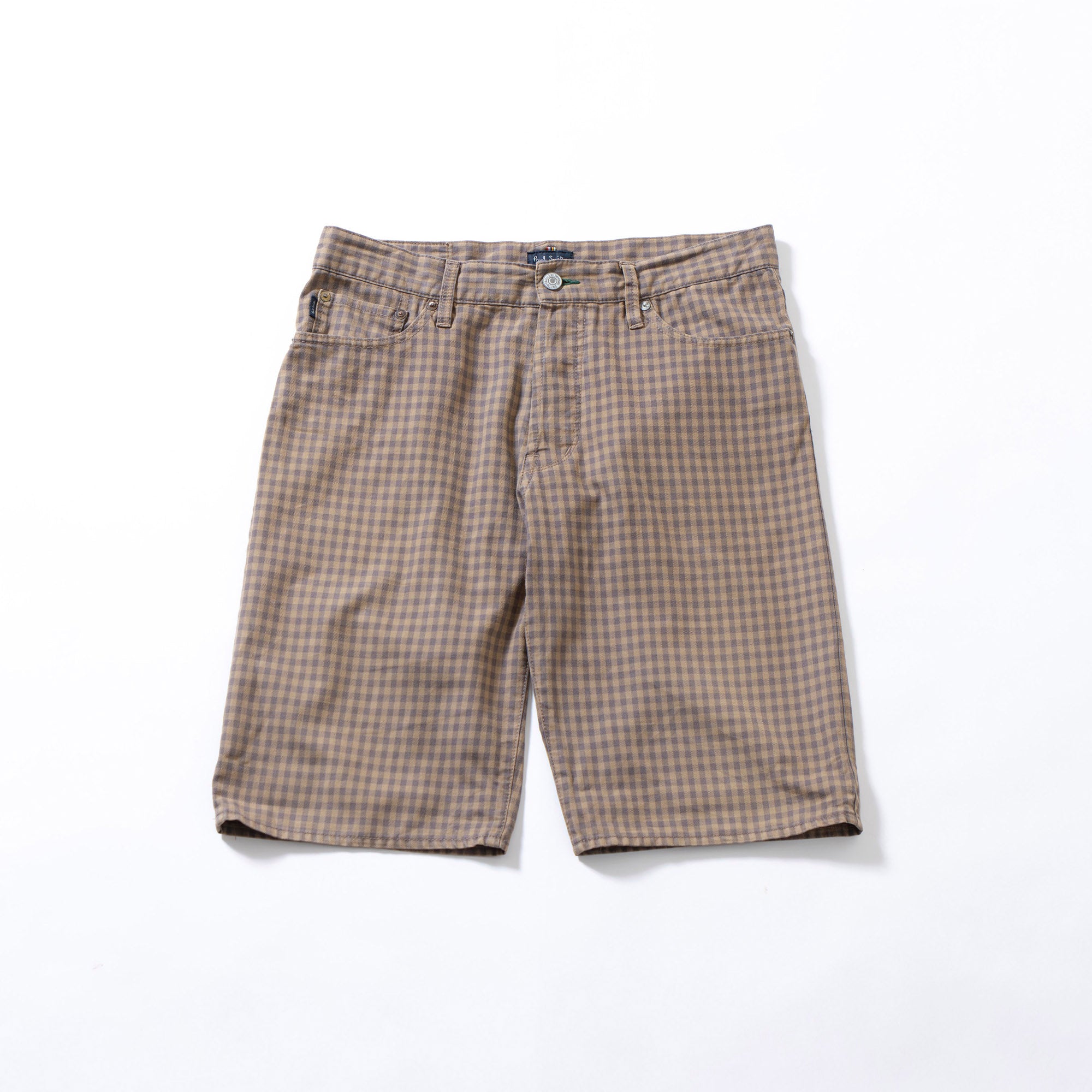 ポールスミス ジーンズ Paul Smith JEANS ギンガムチェック ハーフパンツ カーキ系 ショーツ ボタンフライ 5ポケット コットン カジュアル