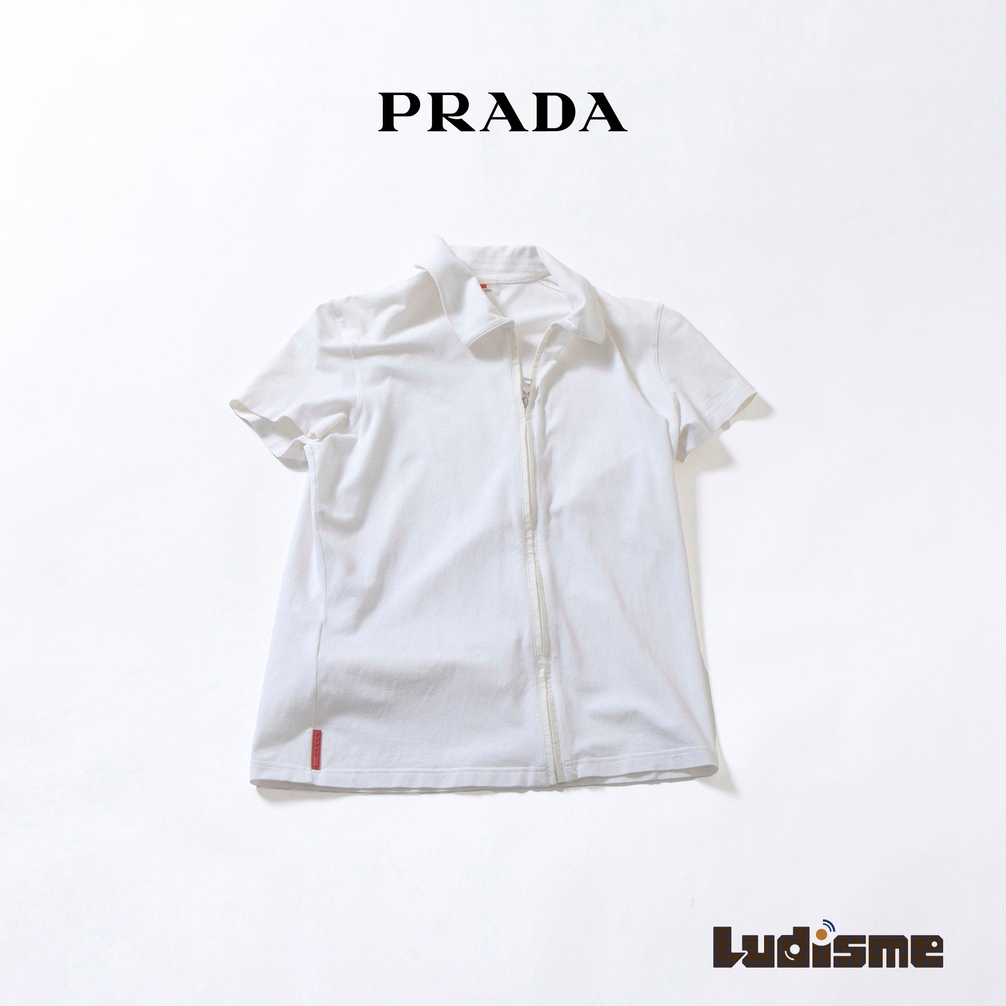 プラダ PRADA SPORT ジップアップポロシャツ ショートスリーブ ホワイト ロゴ イタリア 半袖ポロシャツ レディーストップス ユニセックス