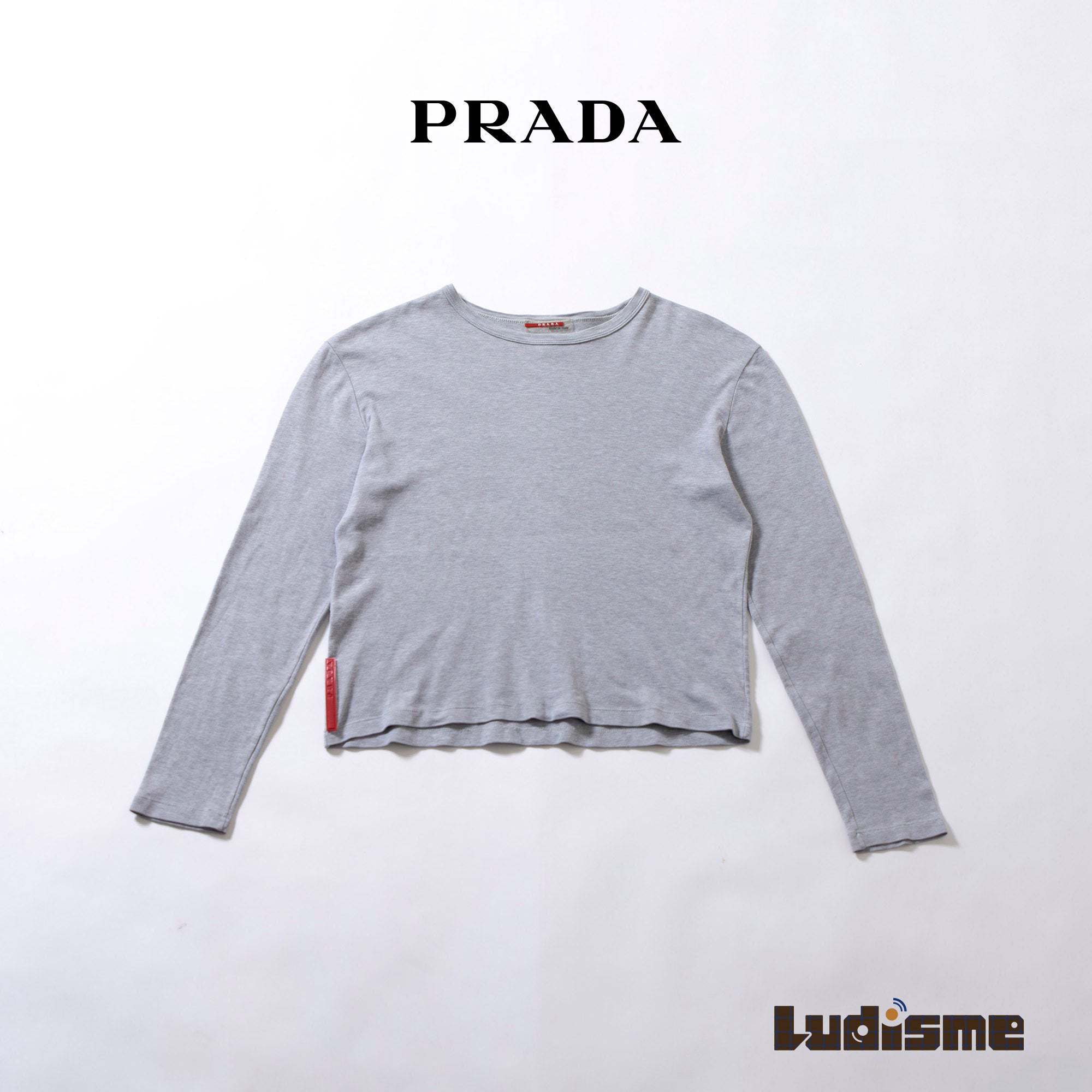 プラダ PRADA SPORT クルーネック ロングスリーブTシャツ グレー ロゴパッチ イタリア製 長袖 カットソー コットン レディース メンズ
