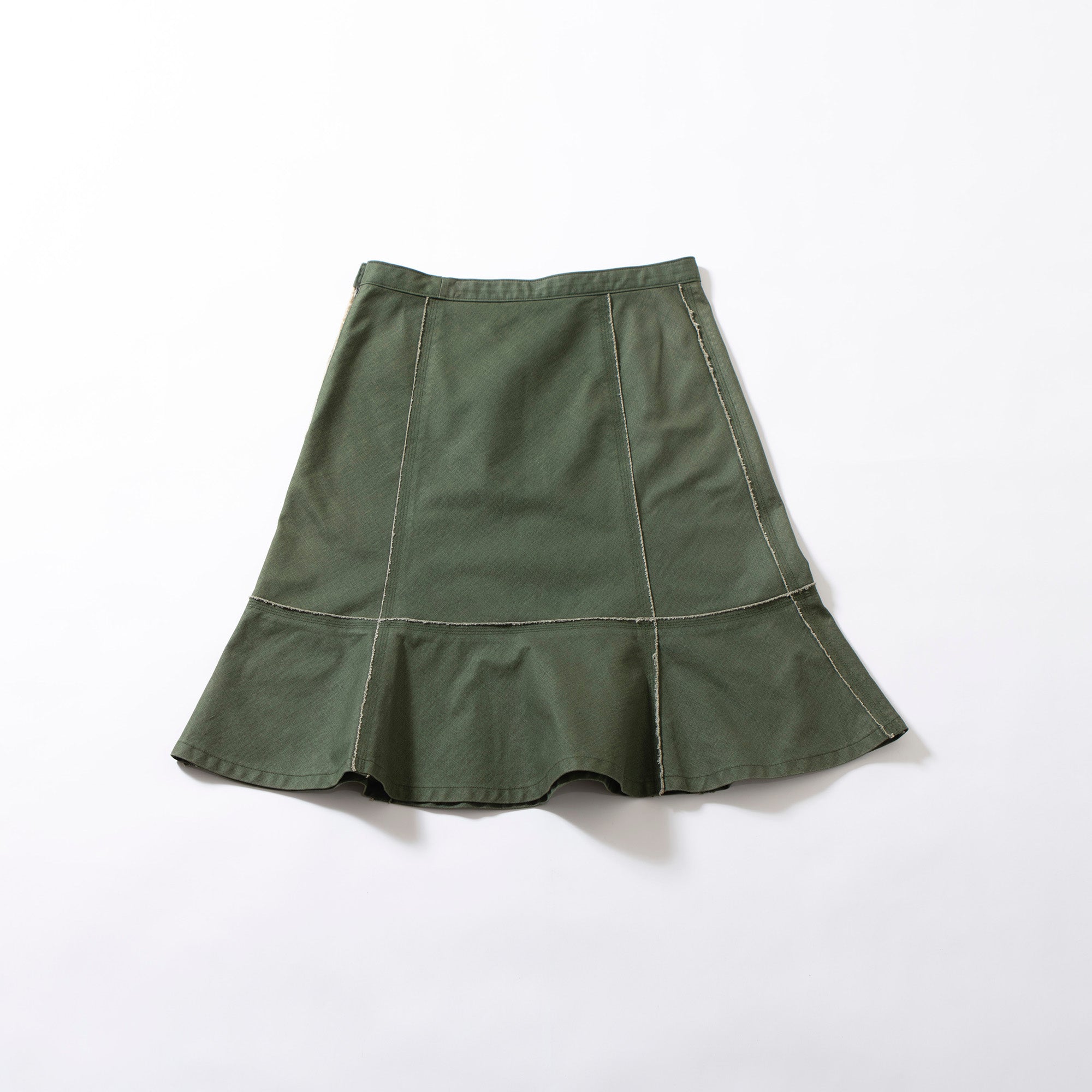 コムデギャルソン tricot COMME des GARCONS AD2001 ひざ丈スカート フレア切替 モスグリーン S コットン100％ 栗原たお ミディスカート