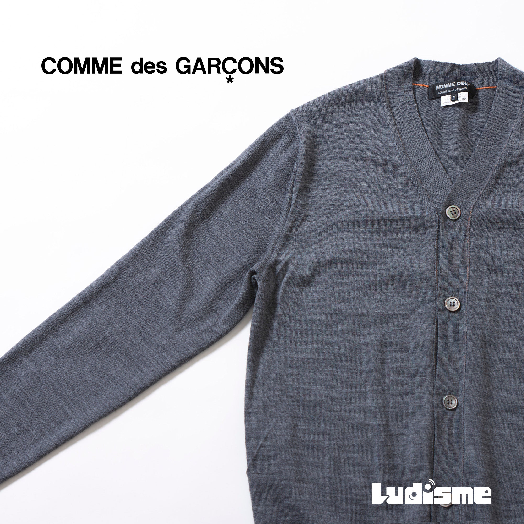 コムデギャルソン COMME des GARCONS HOMME DEUX AD2014 Vネック カーディガン グレー M ウール100% ◆新品タグ付き◆ ニット  川久保玲
