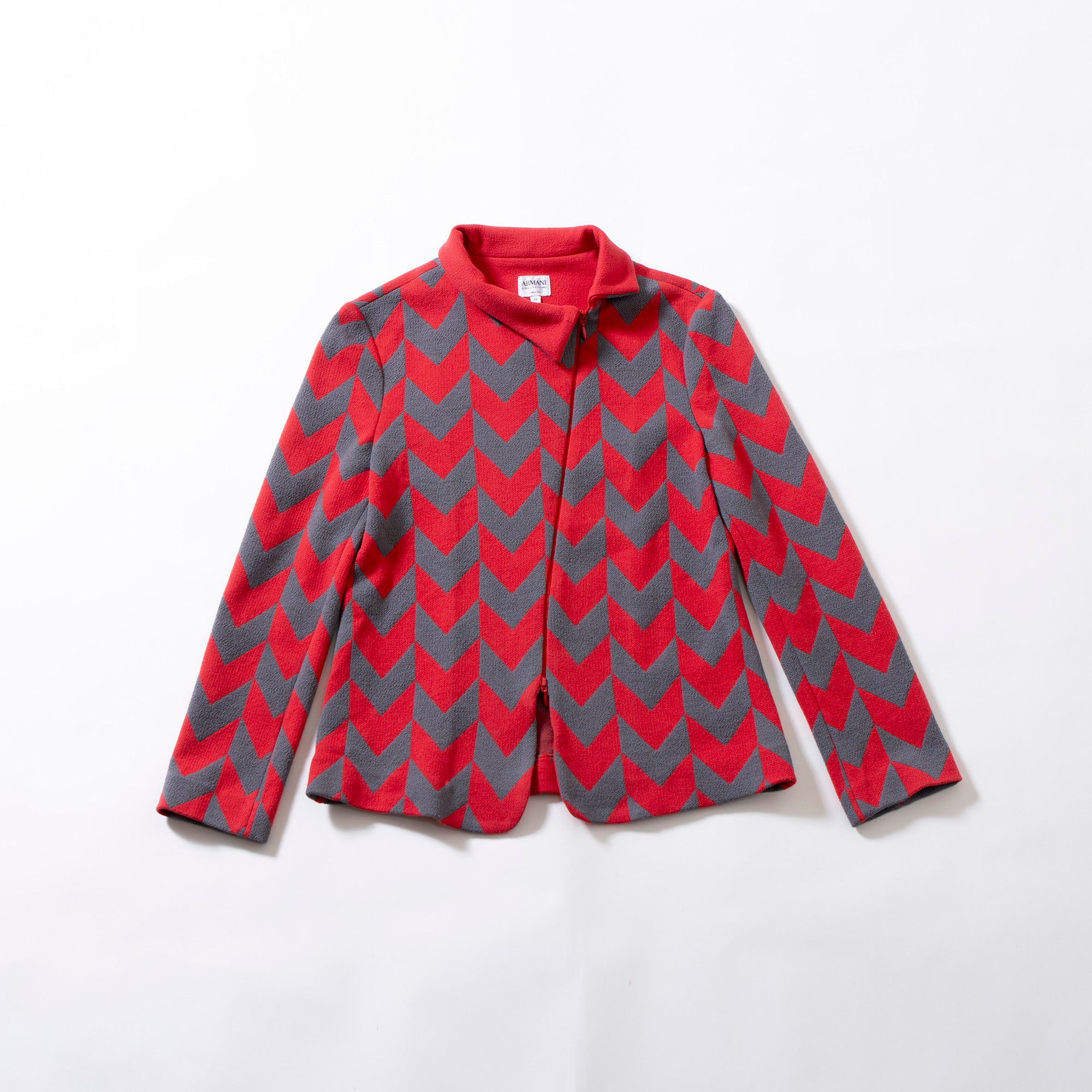 アルマーニ コレッツォーニ ARMANI COLLEZIONI ジャケット ライダース風 幾何学模様 総柄 レッド グレー 40 レディース アウター