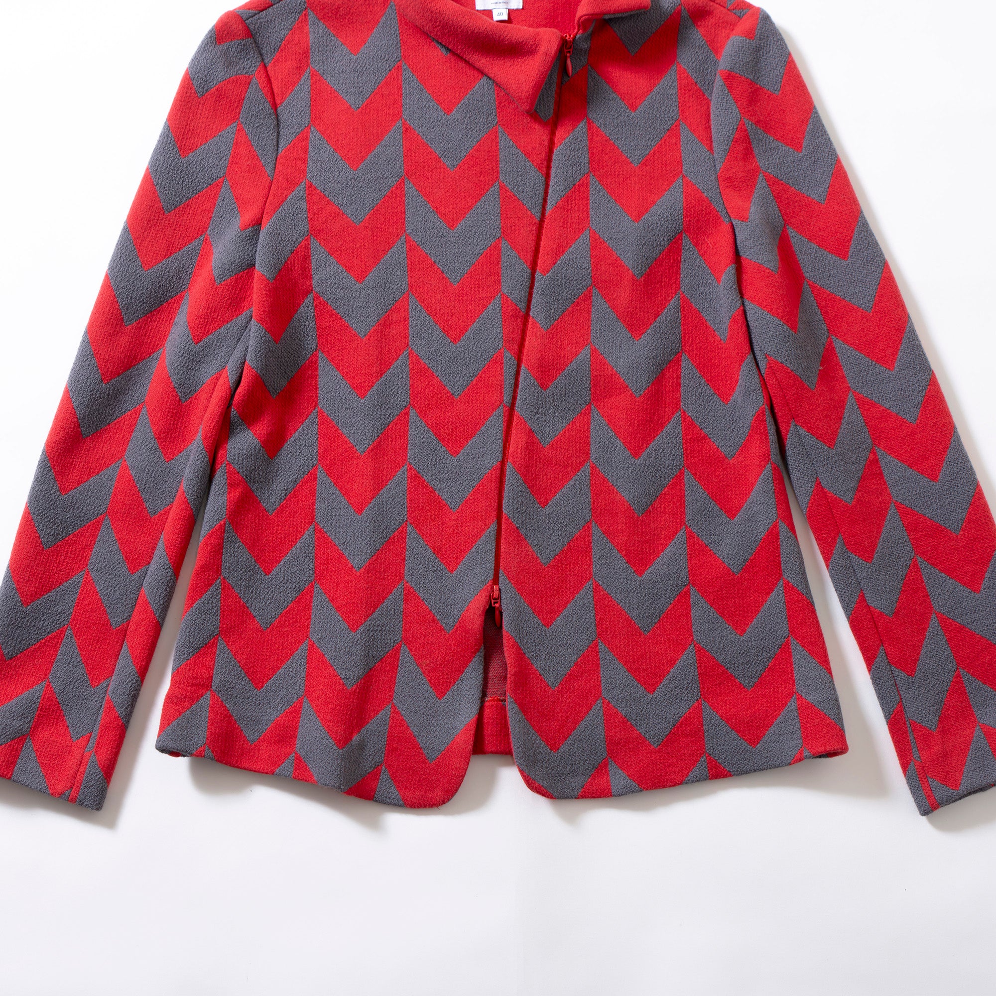 アルマーニ コレッツォーニ ARMANI COLLEZIONI ジャケット ライダース風 幾何学模様 総柄 レッド グレー 40 レディース アウター