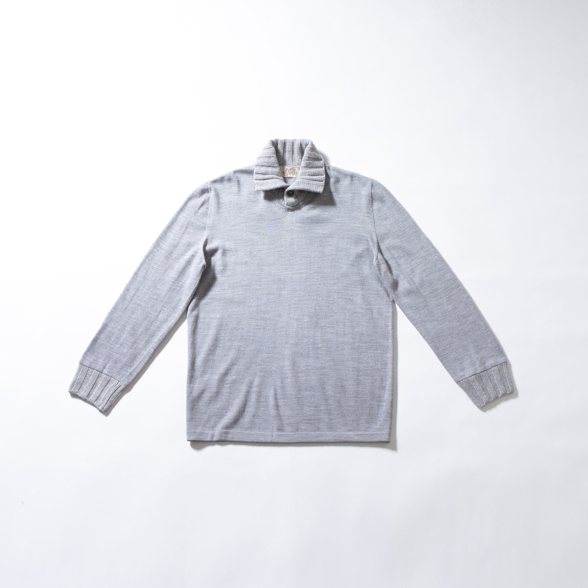Hermès high-neck knit pullover sweater, gray, size S, made in Italy from merino wool and cashmere. Brand new with tags. Unisex.