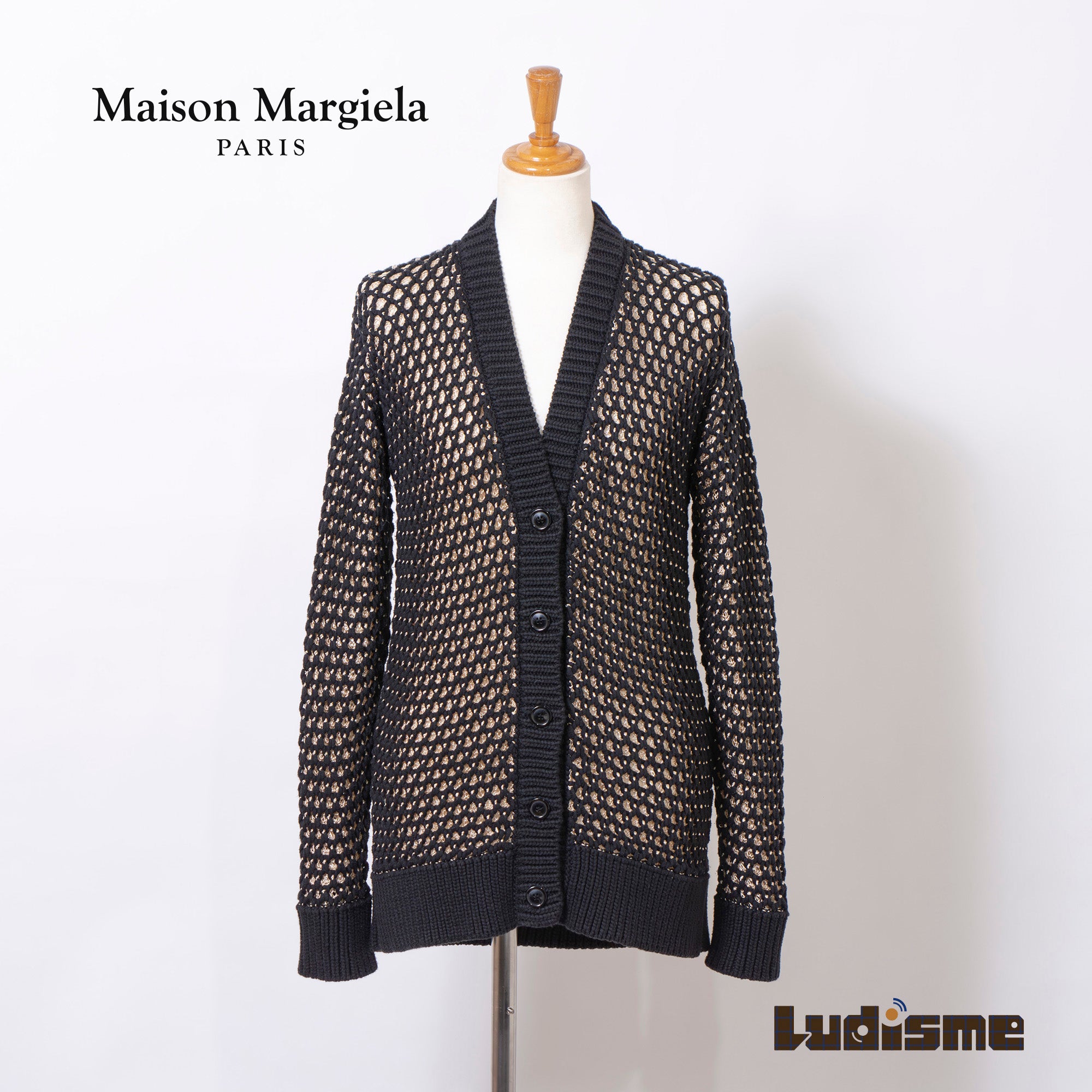 MM6 Maison Martin Margiela Women's Mesh Cardigan, Black, Size S, Knit Sweater