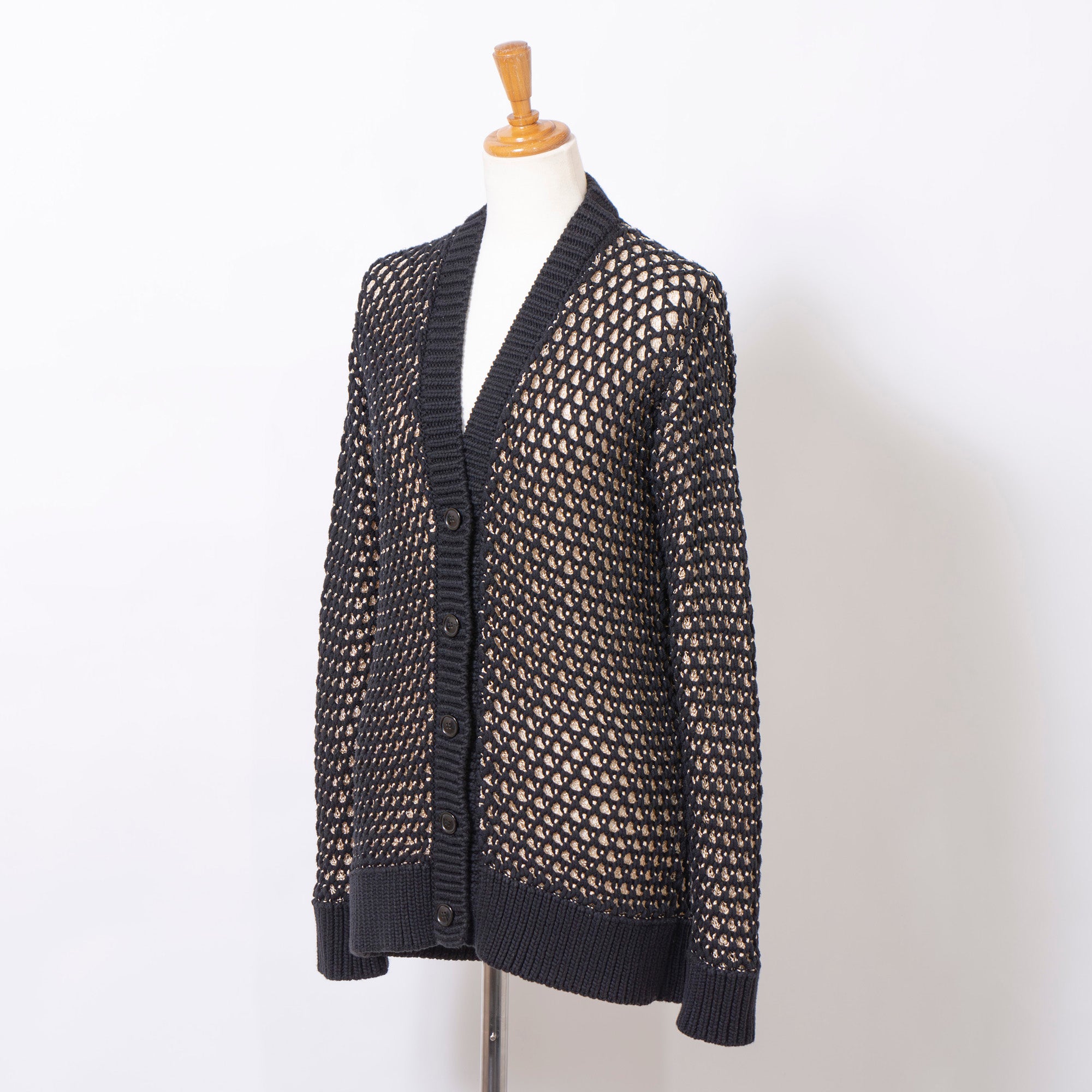 MM6 Maison Martin Margiela Women's Mesh Cardigan, Black, Size S, Knit Sweater