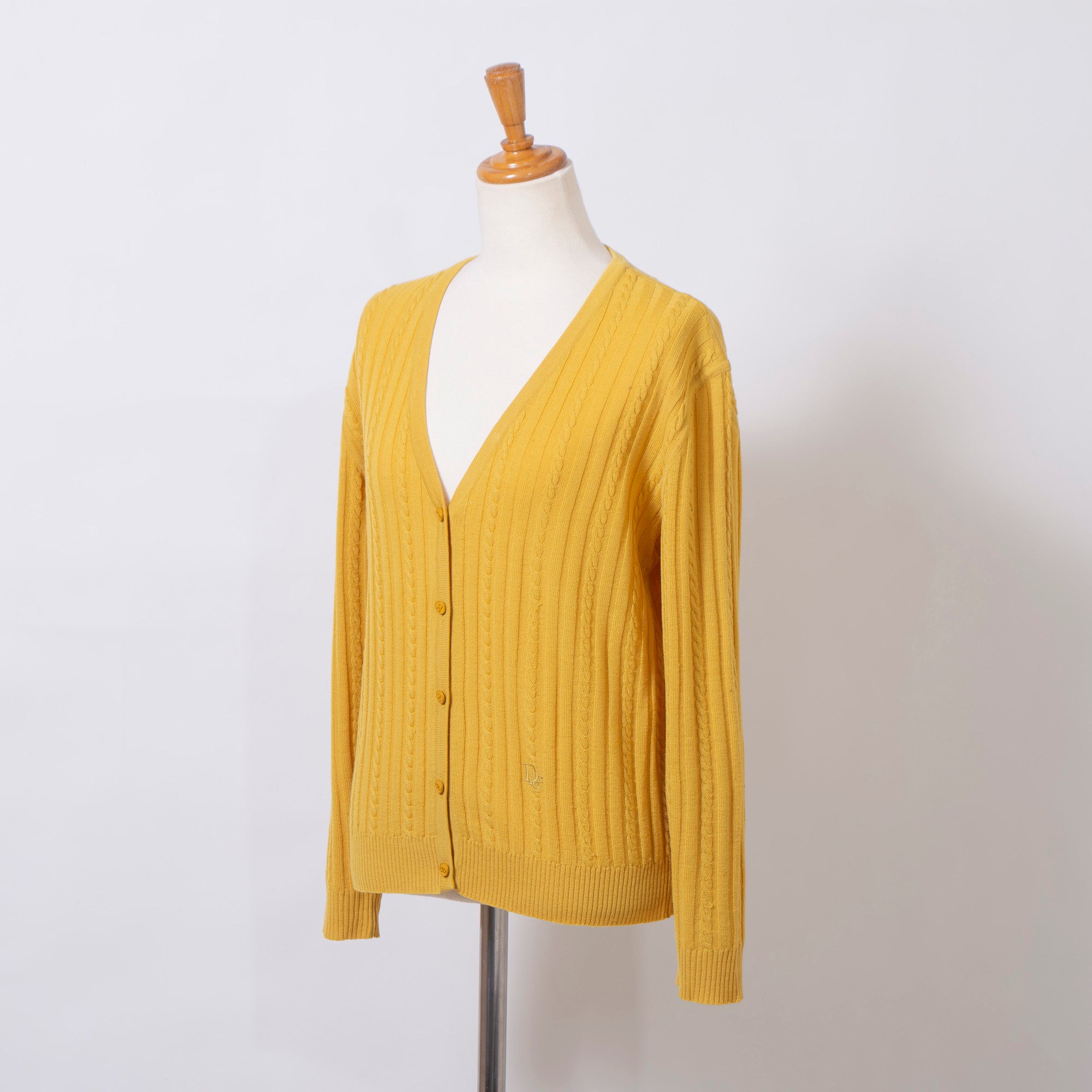 Christian Dior PRET-A-PORTER Cardigan, Cable Knit, Mustard, Women's, Size L