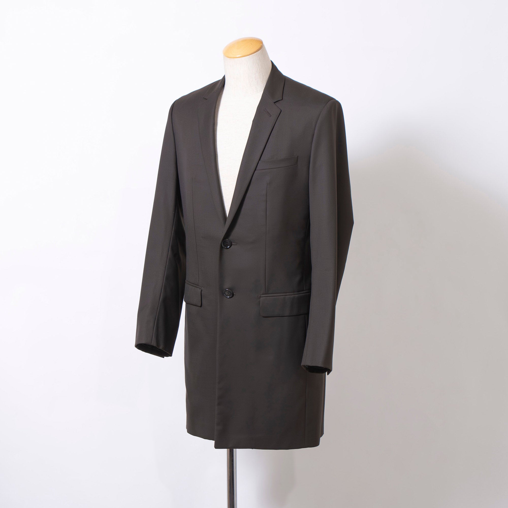 Dior Chesterfield coat, dark brown wool with a lustrous finish, made in Italy, size 46, mid-length, Dior Homme, men's outerwear