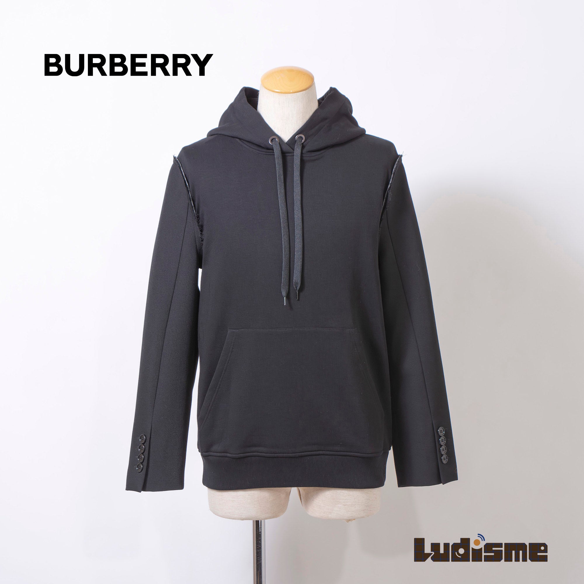Burberry Reconstructed Hoodie with Docking and Button-Down Jacket Sleeves, Black, Size XS, Unisex, Made in Italy, New with Tags