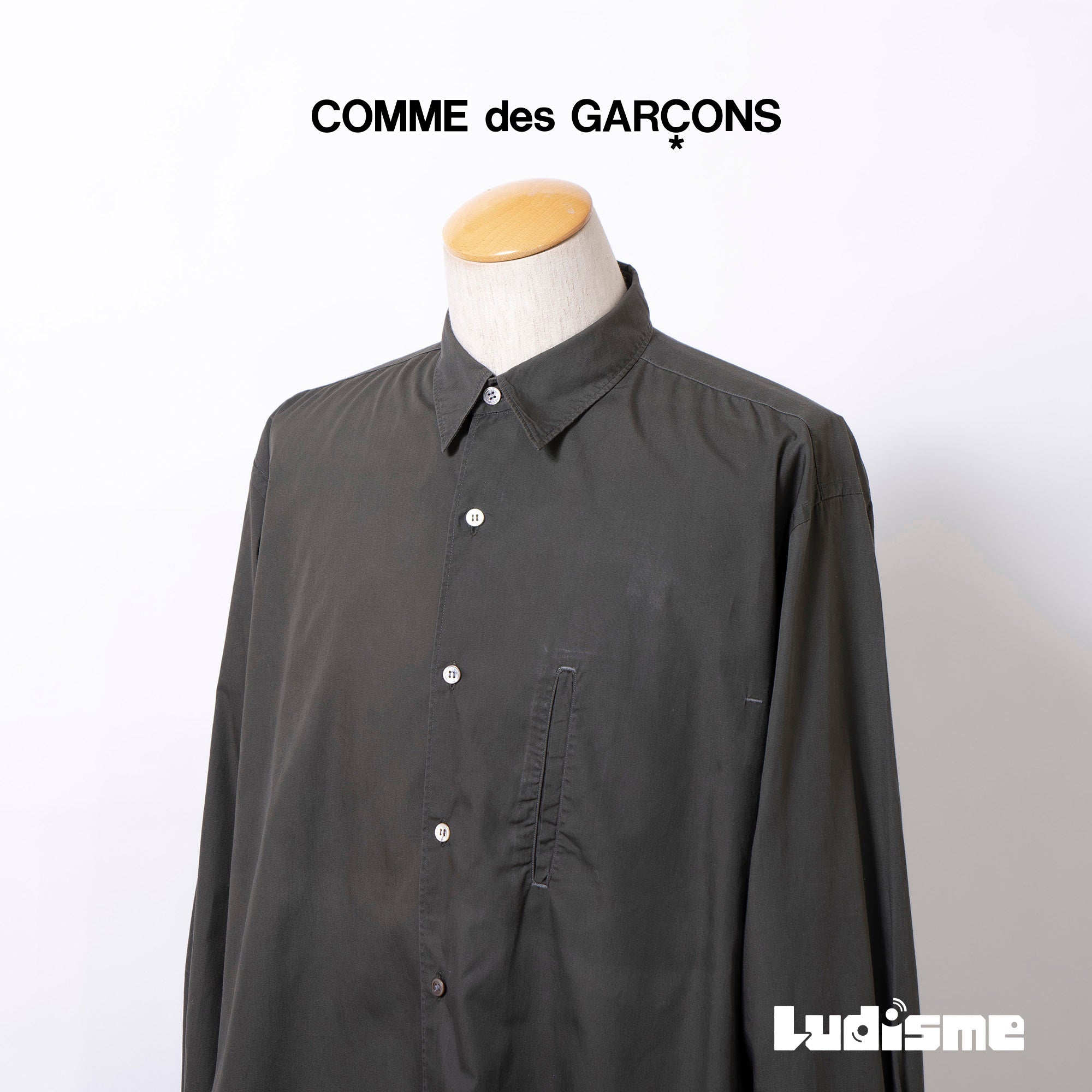 Comme des Garçons HOMME AD1992 Khaki Long Sleeve Shirt, Wide Fit, by Tanaka Homme, Men's Cotton Broadcloth