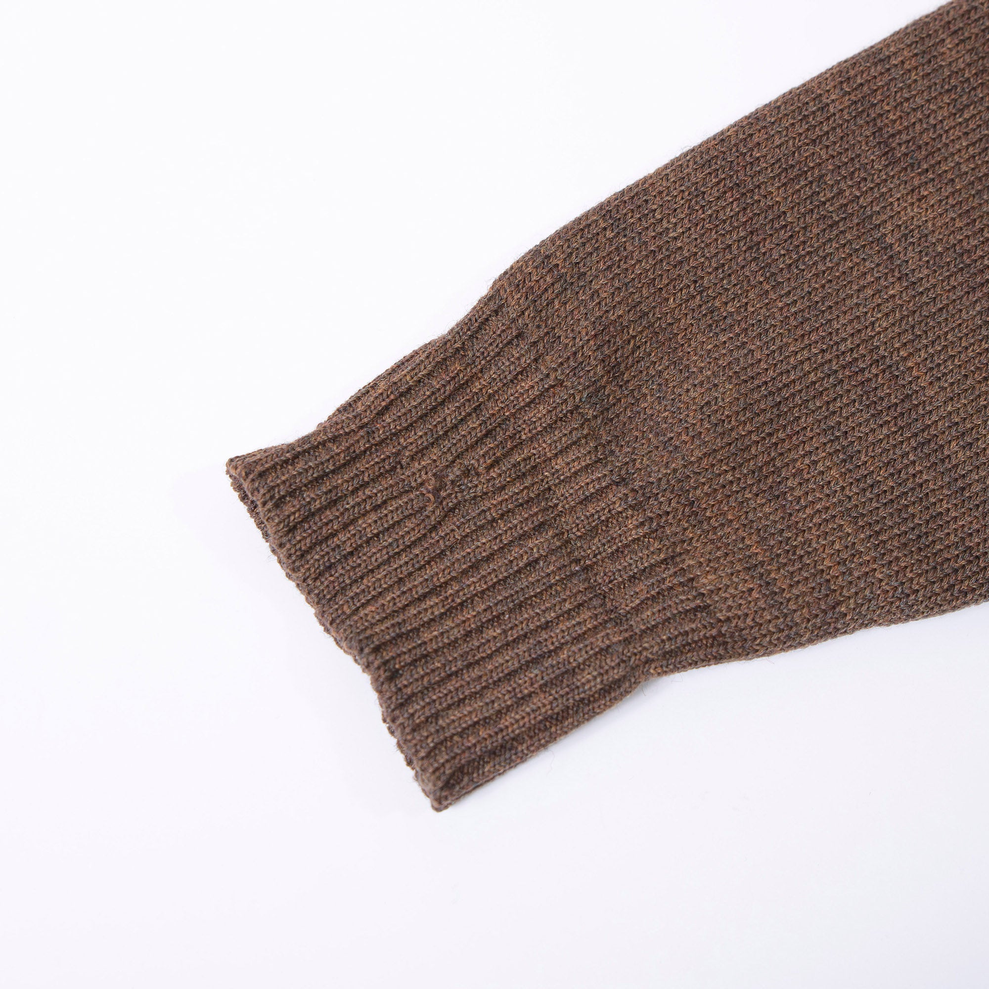Burberry cable knit sweater with suede accents, shoulder and elbow patches, and an embroidered logo. Brown, size L. Made in England. Wool. 90s. Men's.