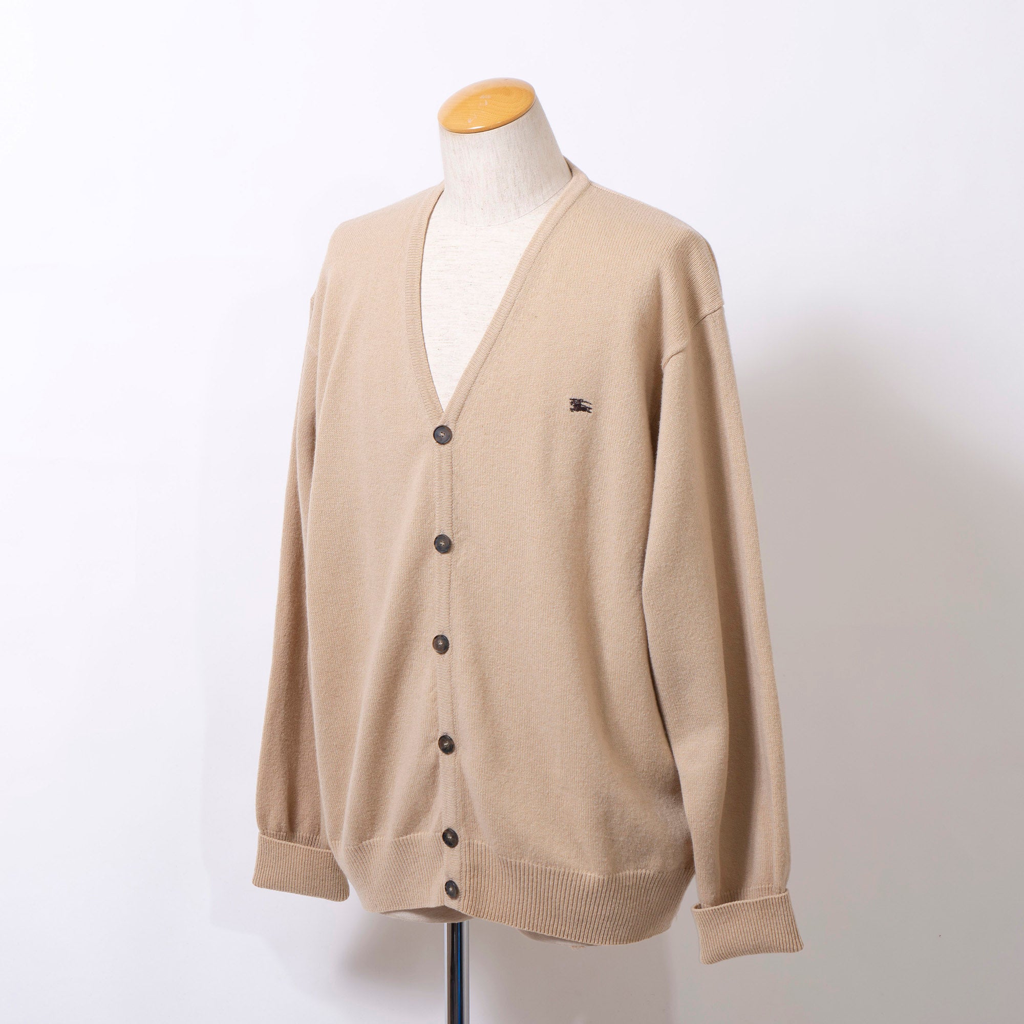 Burberry London Knit Cardigan, 100% Lambswool, Beige with Embroidered Logo, Men's, Size XL, Made in Italy, Oversized