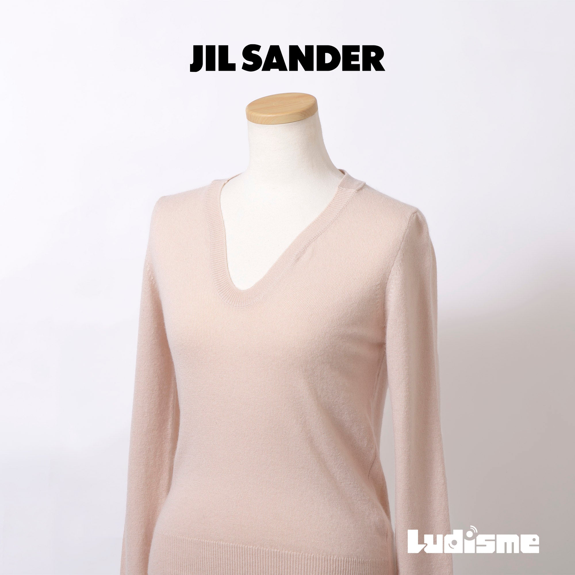 JIL SANDER V-neck knit sweater, 100% cashmere, coral pink, size 36, women's, made in Italy, long sleeves, lightweight, simple