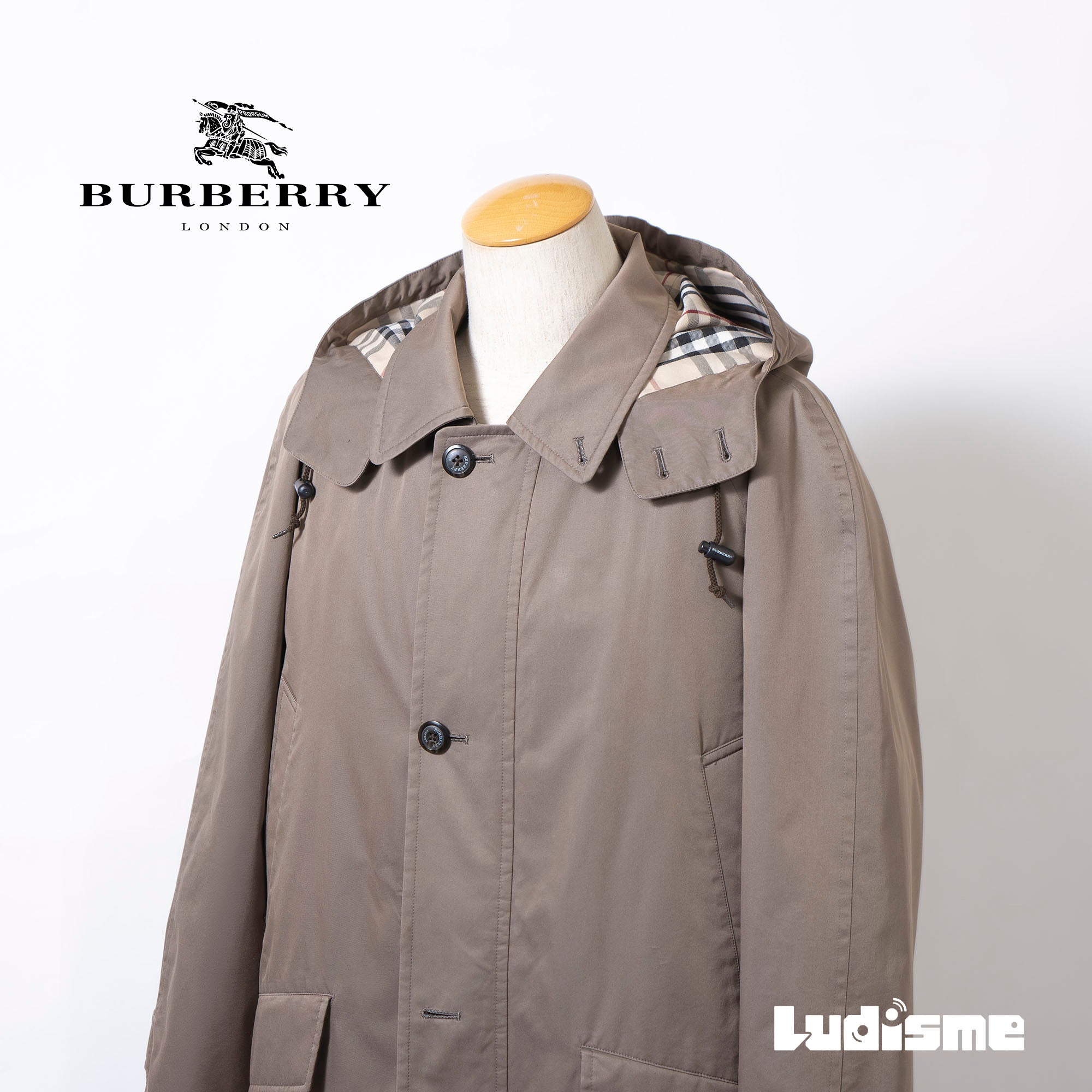 Burberry London Nova Check Hooded Balcony Coat with Liner and Raglan Sleeves, Beige, Size M, 3-Way, Men's Outerwear