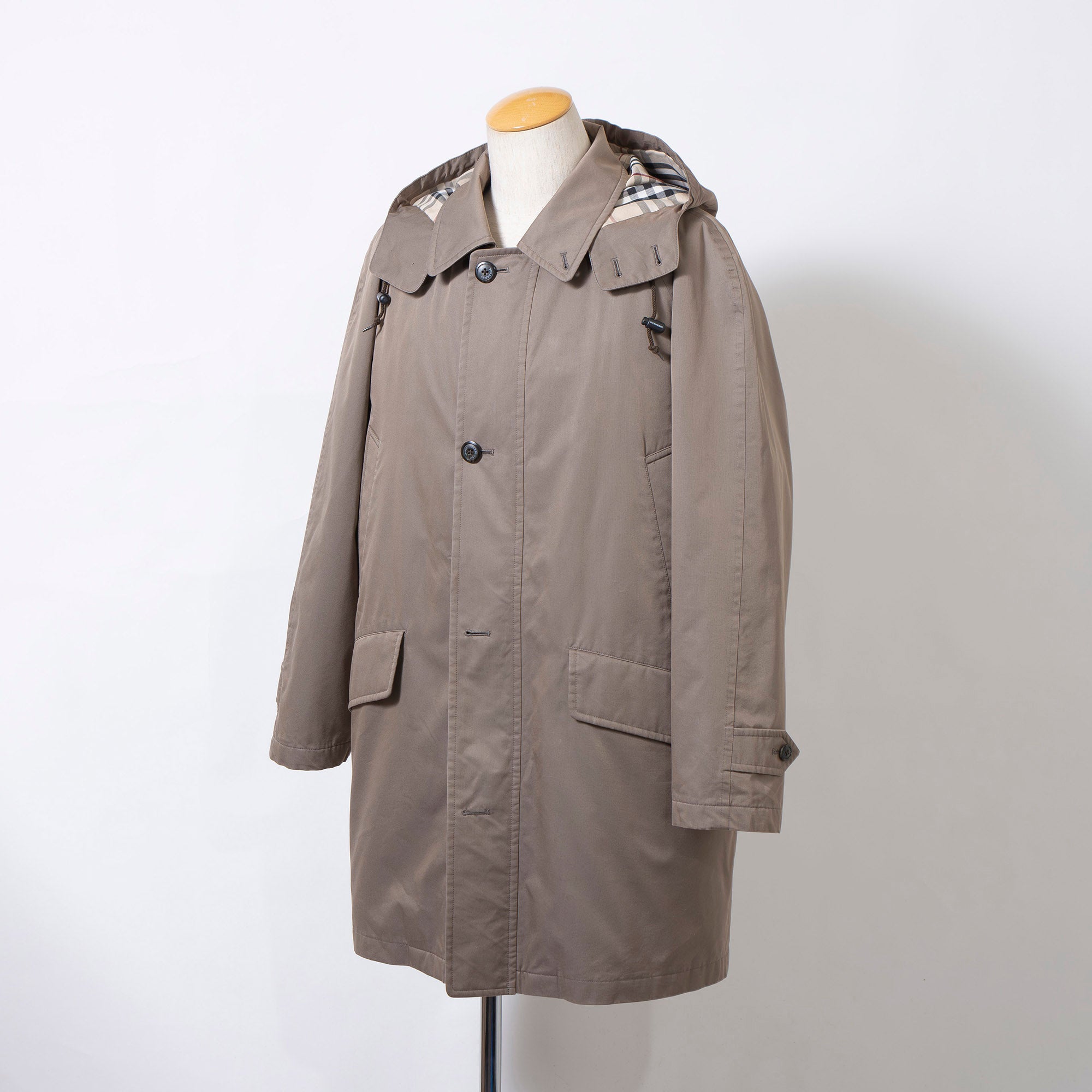 Burberry London Nova Check Hooded Balcony Coat with Liner and Raglan Sleeves, Beige, Size M, 3-Way, Men's Outerwear