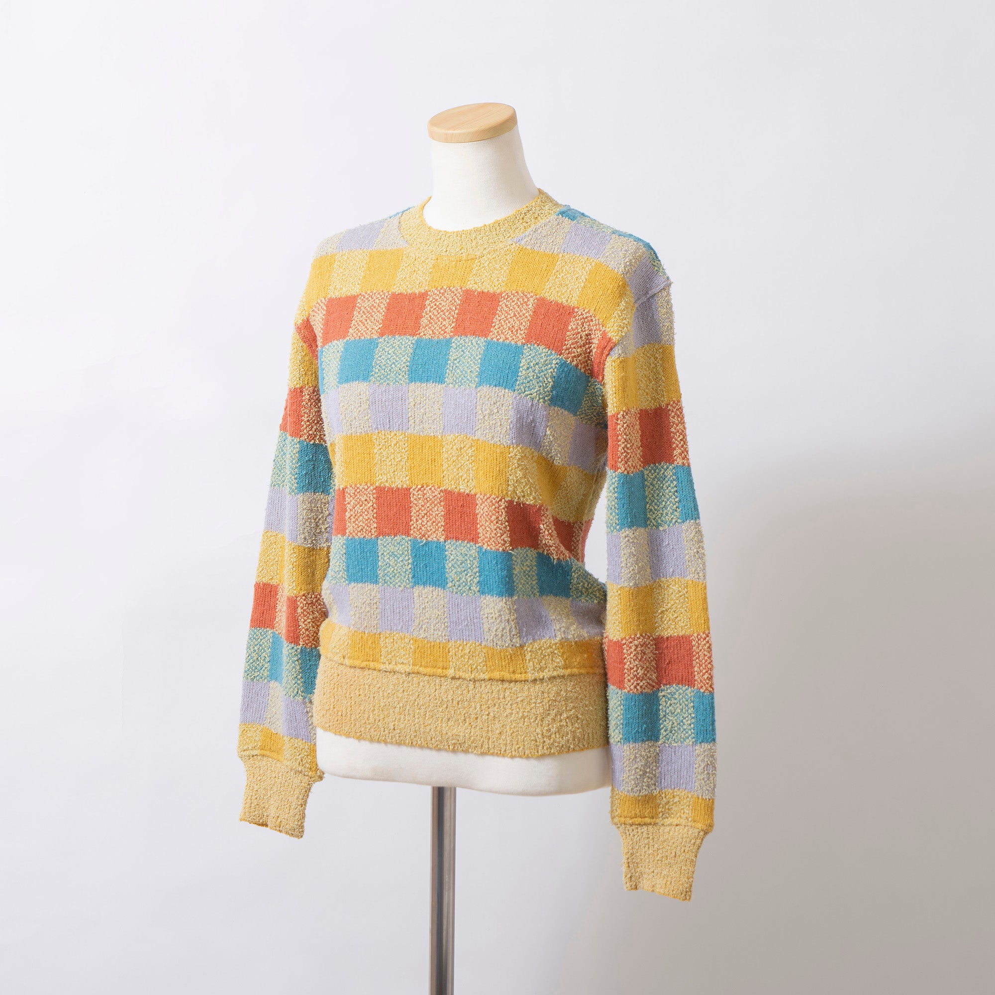 【古着】ミッソーニ MISSONI クルーネック ニット セーター ブークレ チェック柄 マルチカラー S 長袖 イタリア製 レディース ユニセックス メンズ【中古】【ブランド古着】【USED】