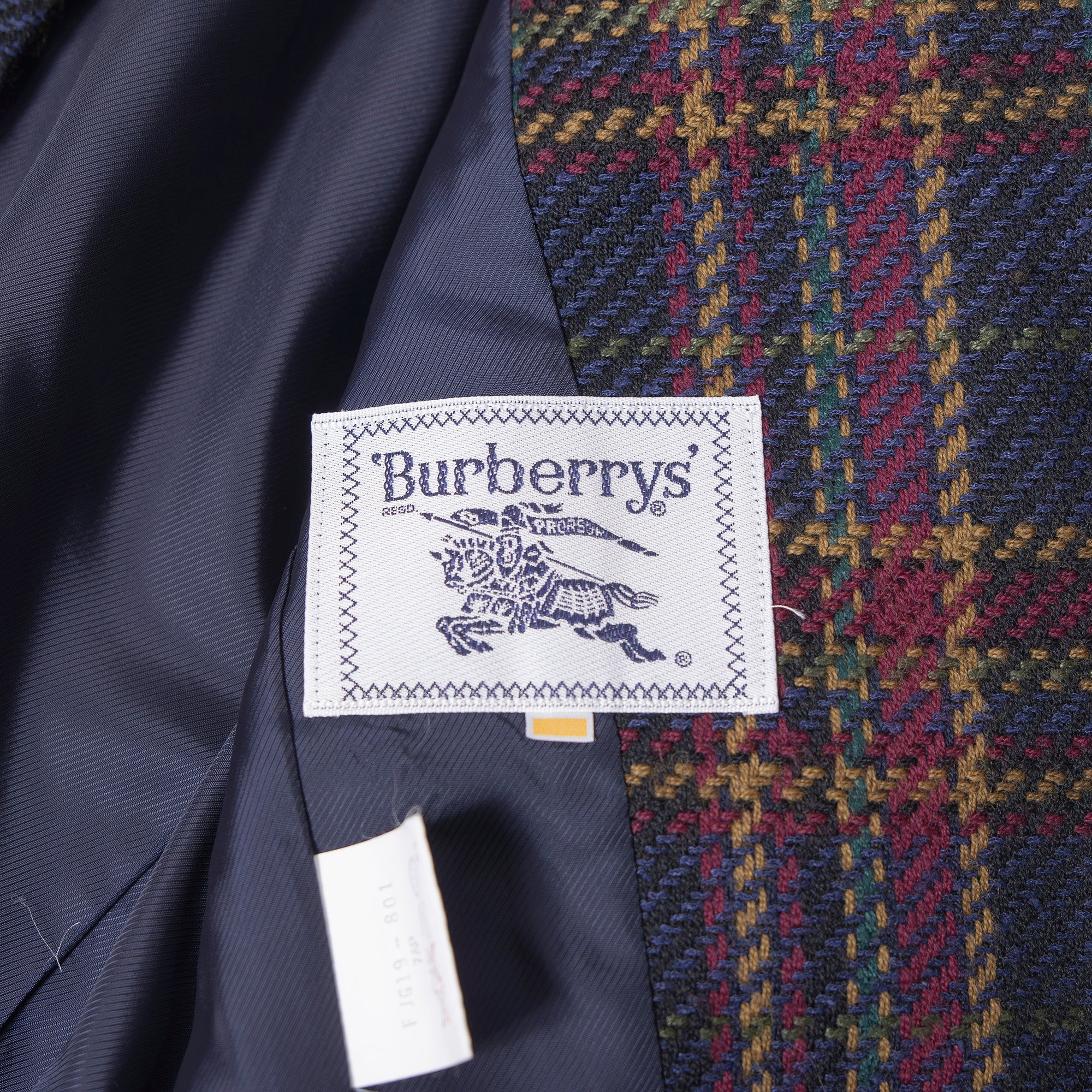 Burberrys 90s Tweed Set-up Jacket and Skirt, Check Pattern, Multicolor, Collarless, Gold Buttons, Wool-Silk Blend.