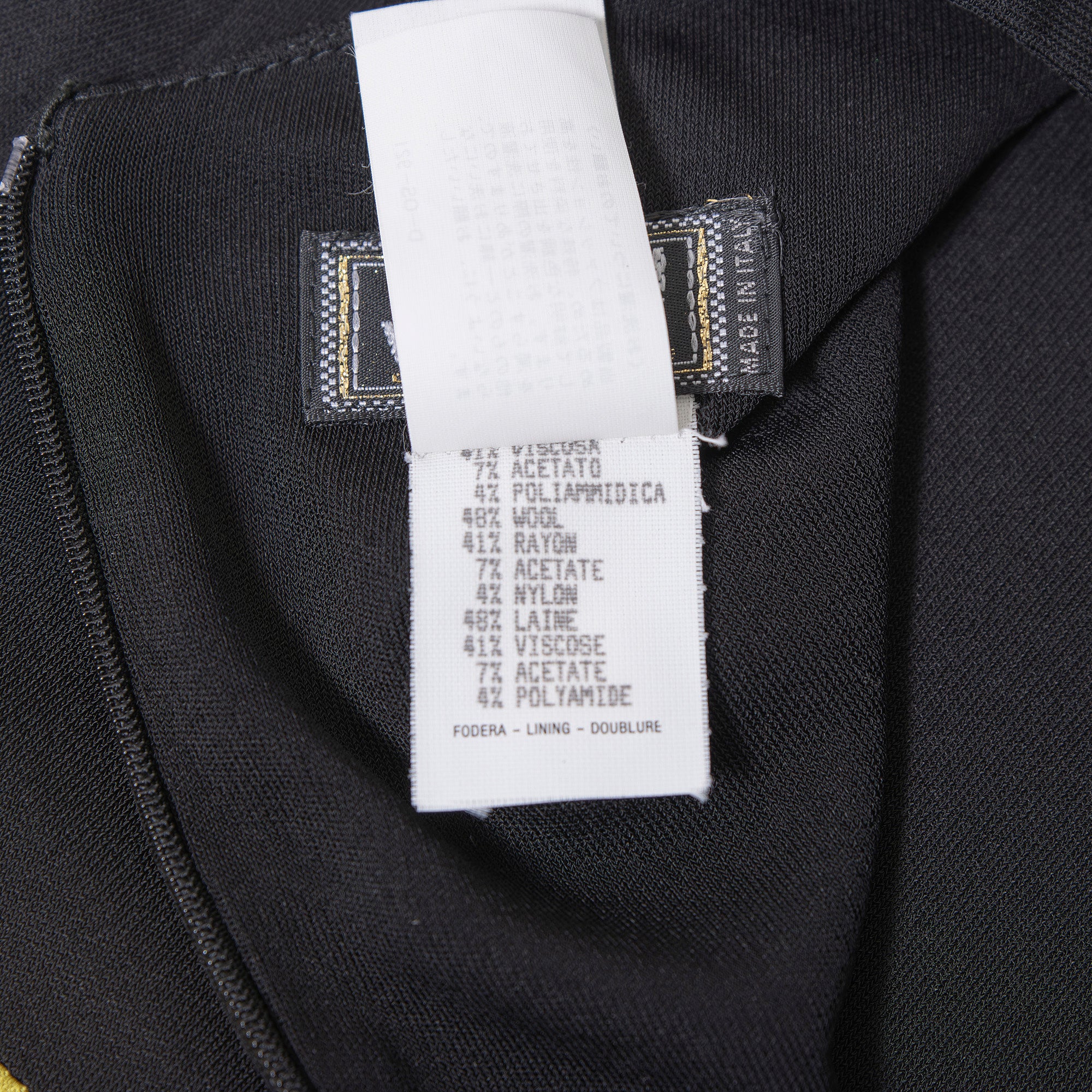 ヴェルサーチ GIANNI VERSACE COUTURE ニットワンピース 幾何学デザイン ブラック イエロー×ピンク 長袖 ウール混 レディース イタリア製