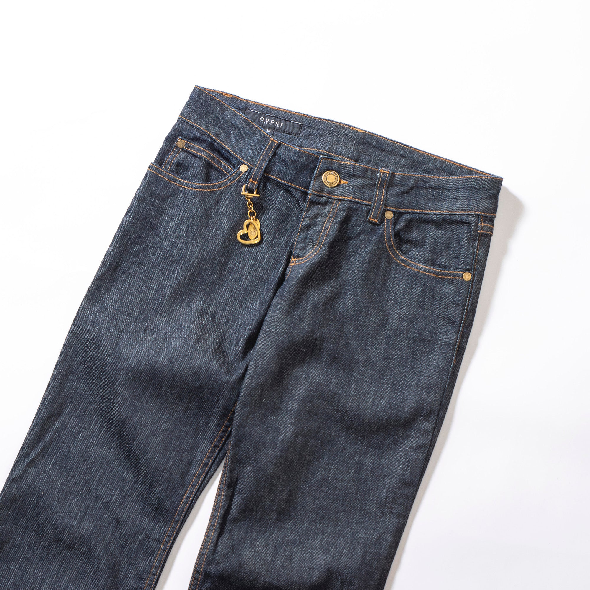 グッチ GUCCI 5ポケット フレアデニム ハートチャーム付き 38