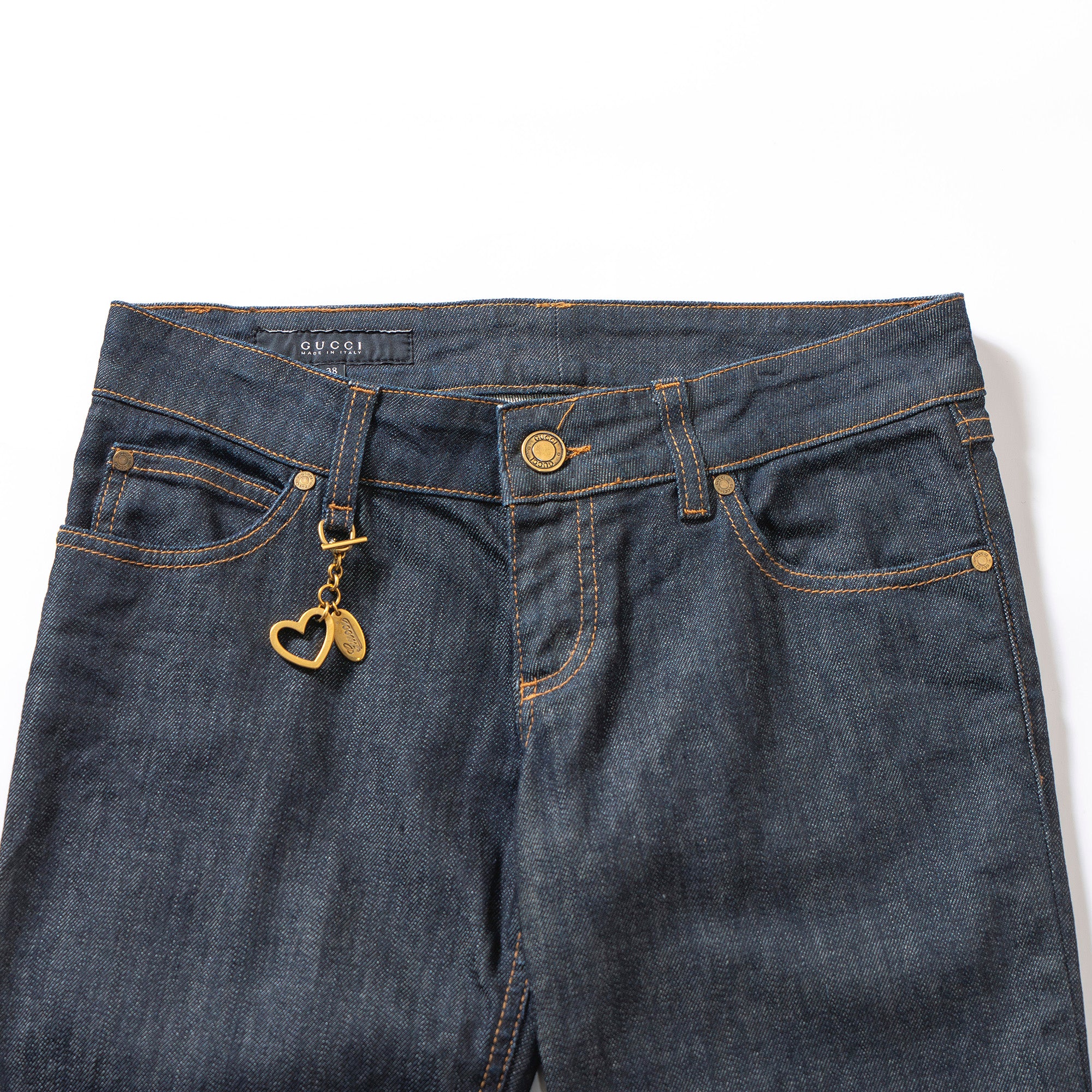 グッチ GUCCI 5ポケット フレアデニム ハートチャーム付き 38