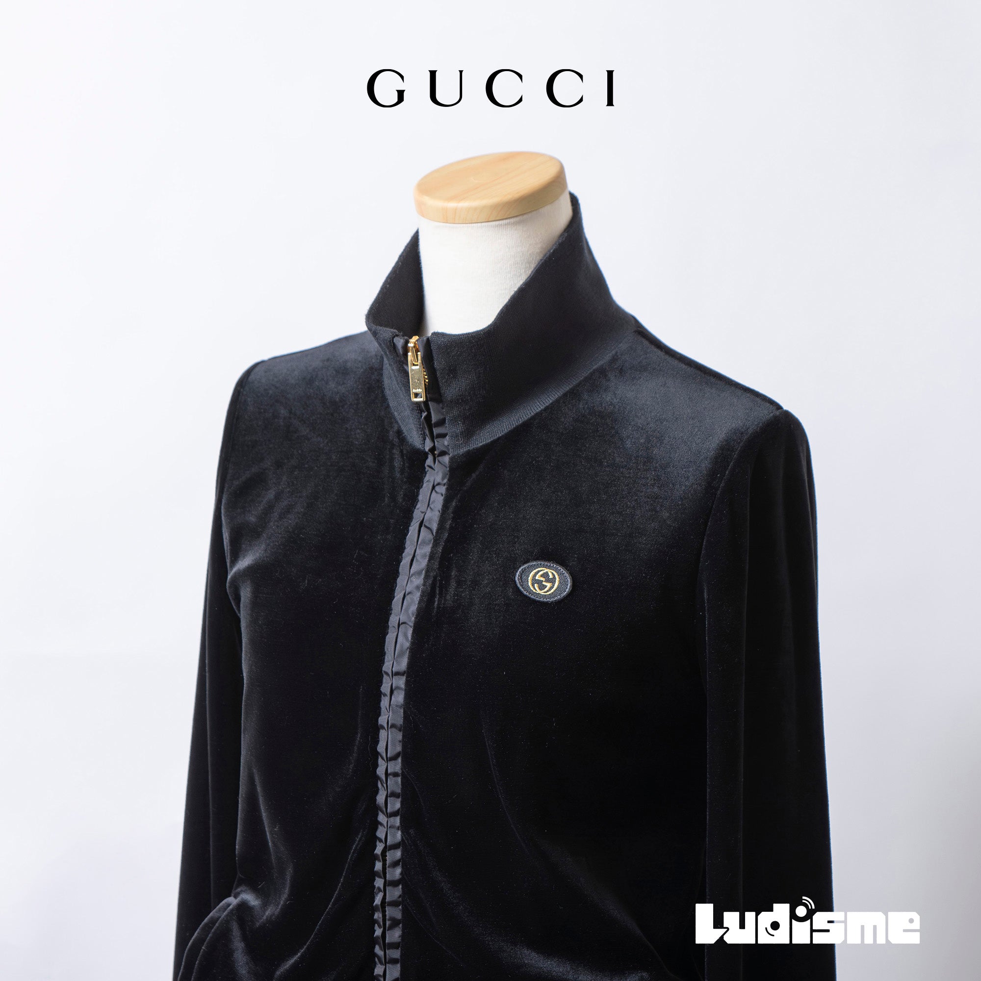 グッチ GUCCI インターロッキング トラックジャケット ベロア ブラック S レディース イタリア製 ジップアップ ブルゾン 長袖 ジャージ