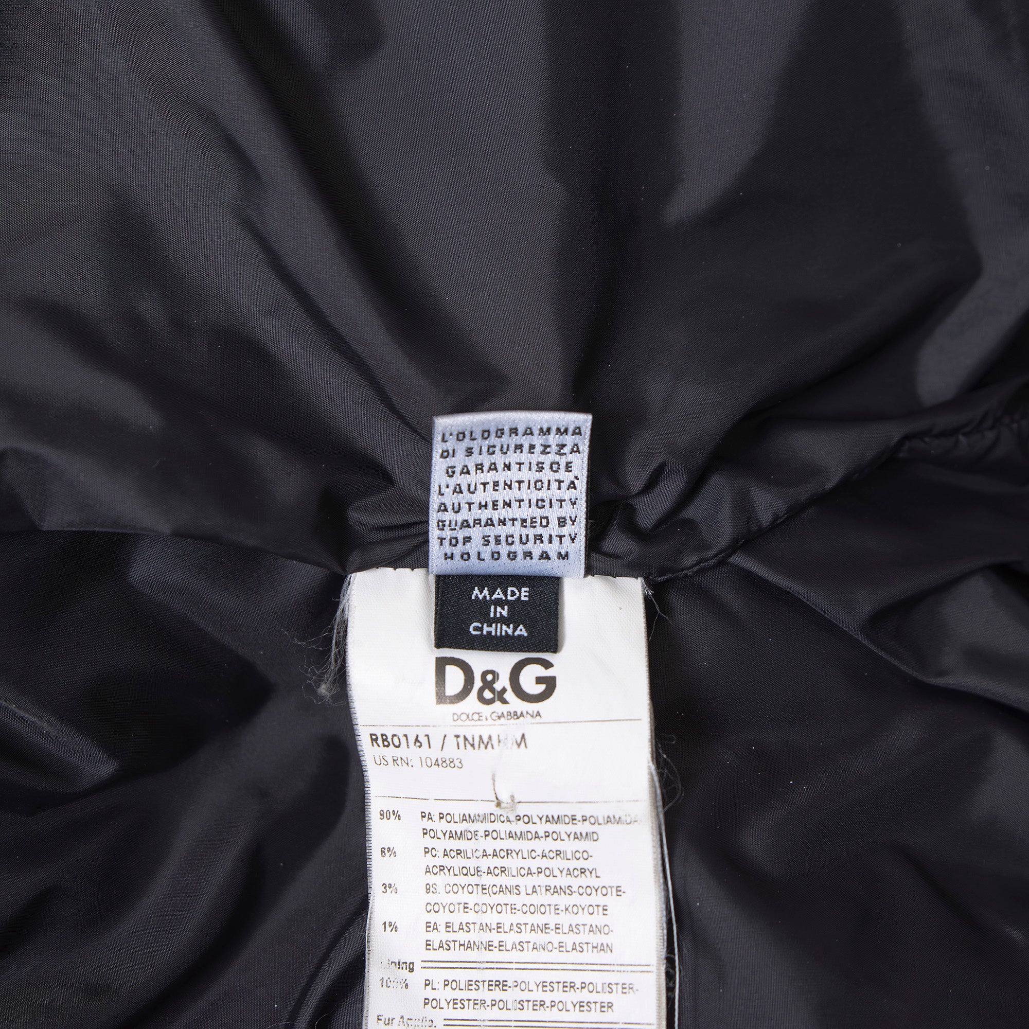 ドルチェ＆ガッバーナ D&G 中綿ジャケット ファー付き フード付き ブラック 48 メンズ レディース ユニセックス コヨーテファー アウター