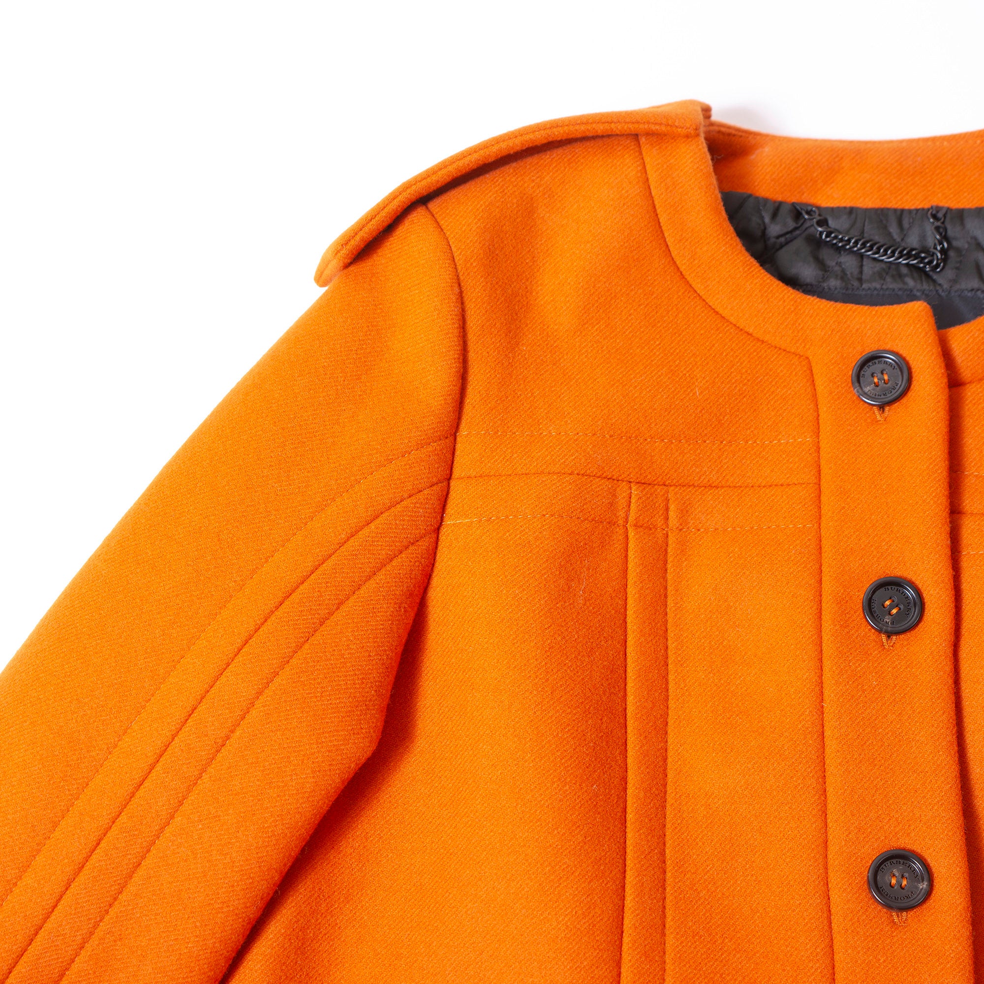 バーバリー プローサム BURBERRY PRORSUM ノーカラーコート 44 オレンジ レディース イタリア製 バージンウール キルティング ロングコート