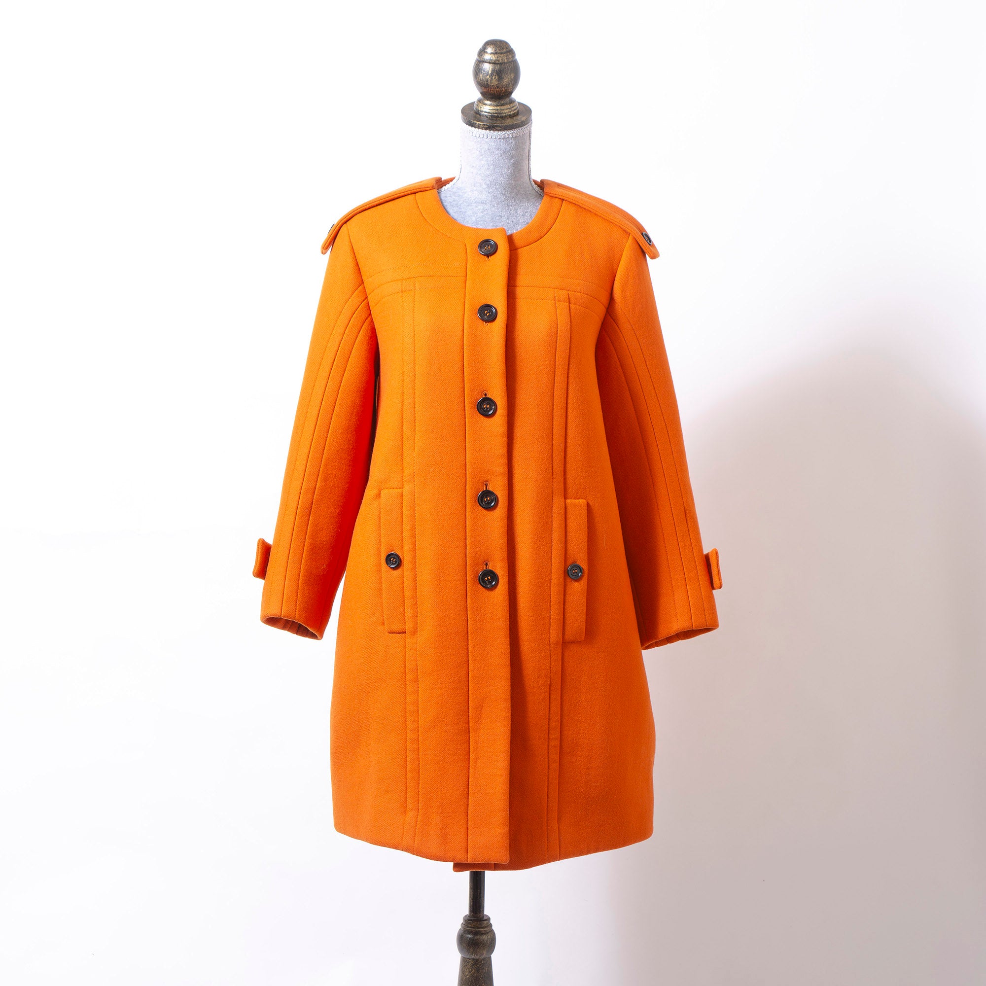 バーバリー プローサム BURBERRY PRORSUM ノーカラーコート 44 オレンジ レディース イタリア製 バージンウール キルティング ロングコート